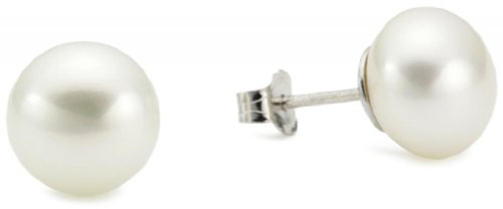 Valero Pearls Classic Collection Damen-Ohrstecker Hochwertige Süßwasser-Zuchtperlen in ca.  10 mm Button weiß 925 Sterling Silber       181181 