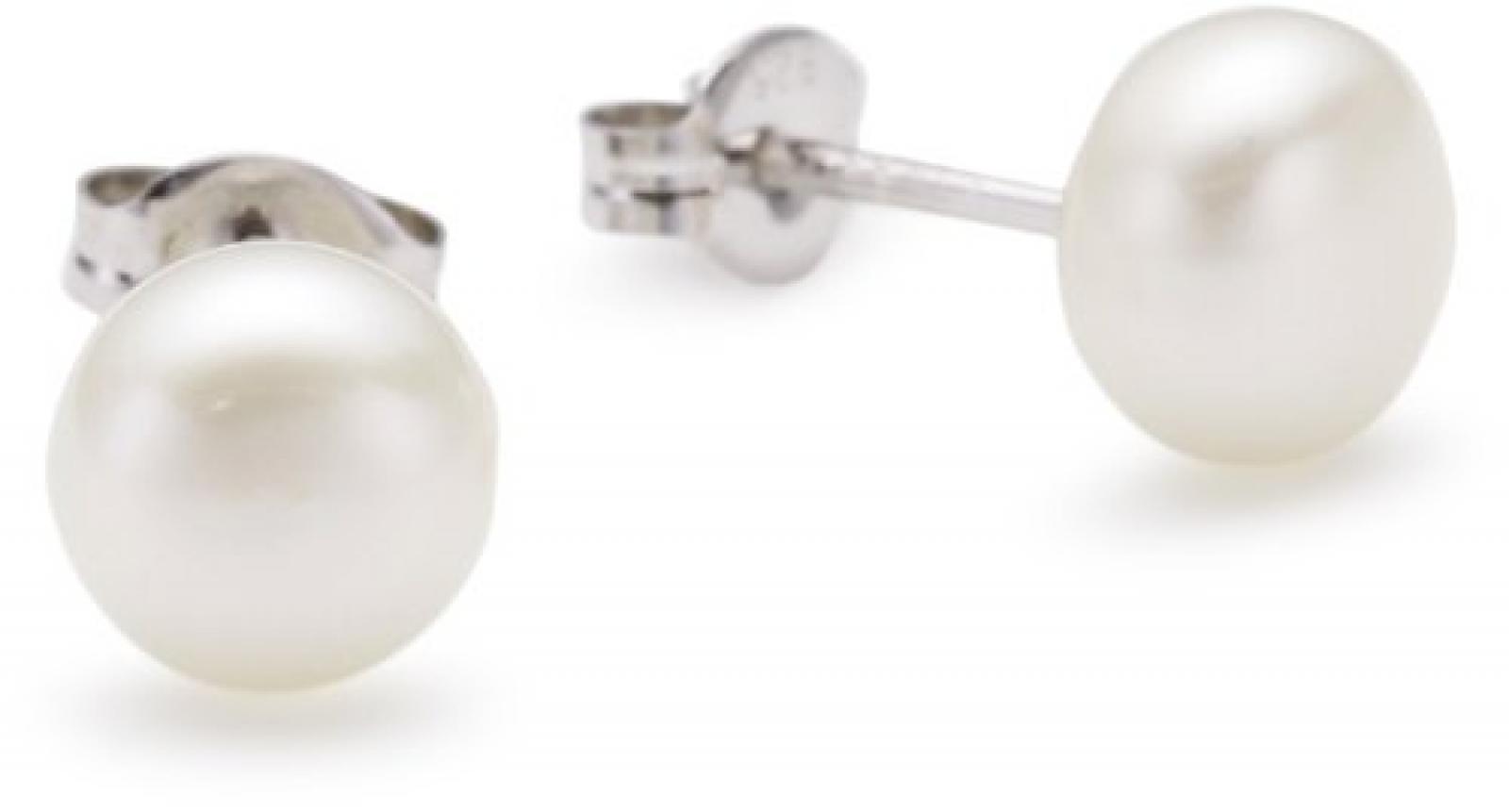Valero Pearls Classic Collection Damen-Ohrstecker Hochwertige Süßwasser-Zuchtperlen in ca.  7 mm Button weiß 925 Sterling Silber       178810 