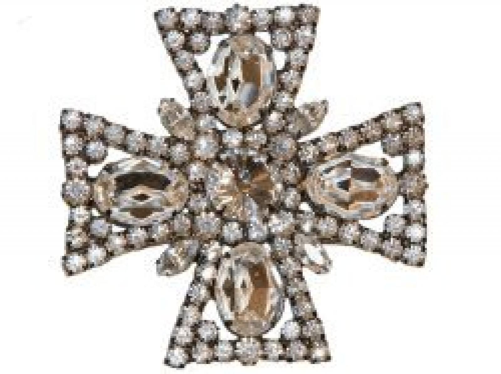 Kenneth Jay Lane Damen Brosche Malteserkreuz Swarovski Kristall Transparent Gunmetall Pin Befestigung 6,5cm Kenneth Jay Lane Damen Brosche Malteserkreuz Swarovski Kristall Transparent Gunmetall Pin Befestigung 6,5cm