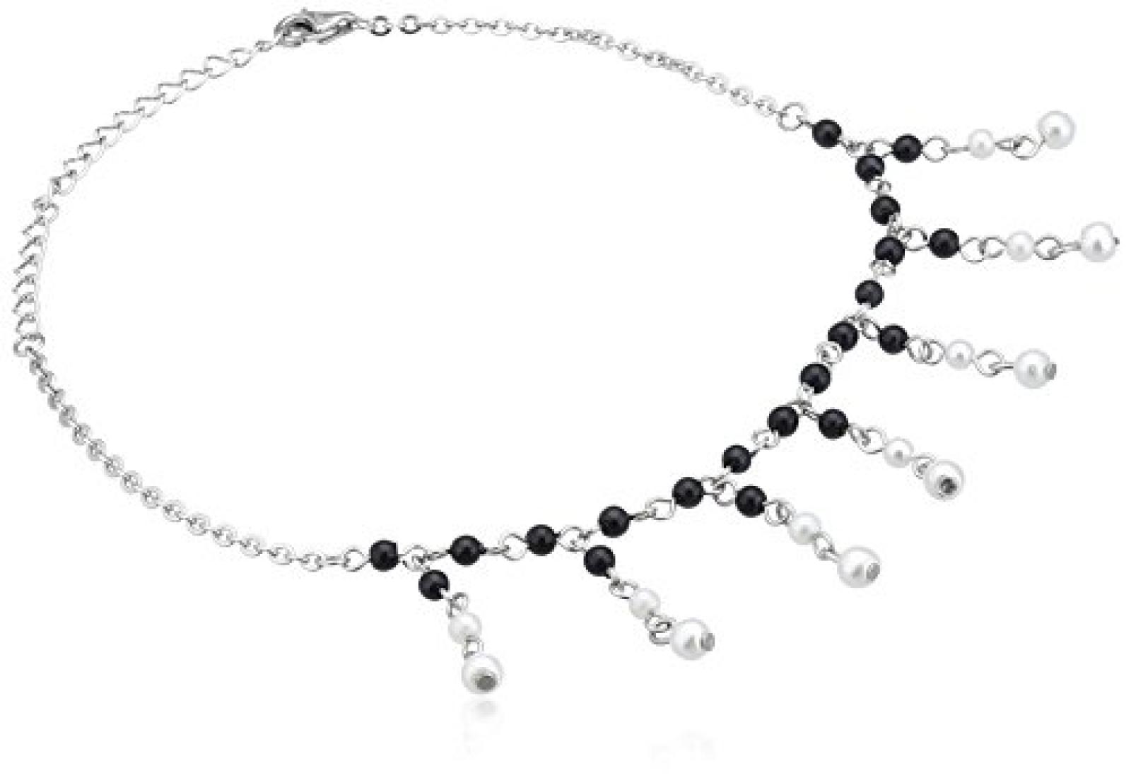 ZEEme Damen-Fu&szlig;kette 22+6cm mit imit. Perle schwarz wei&szlig; 344000009 
