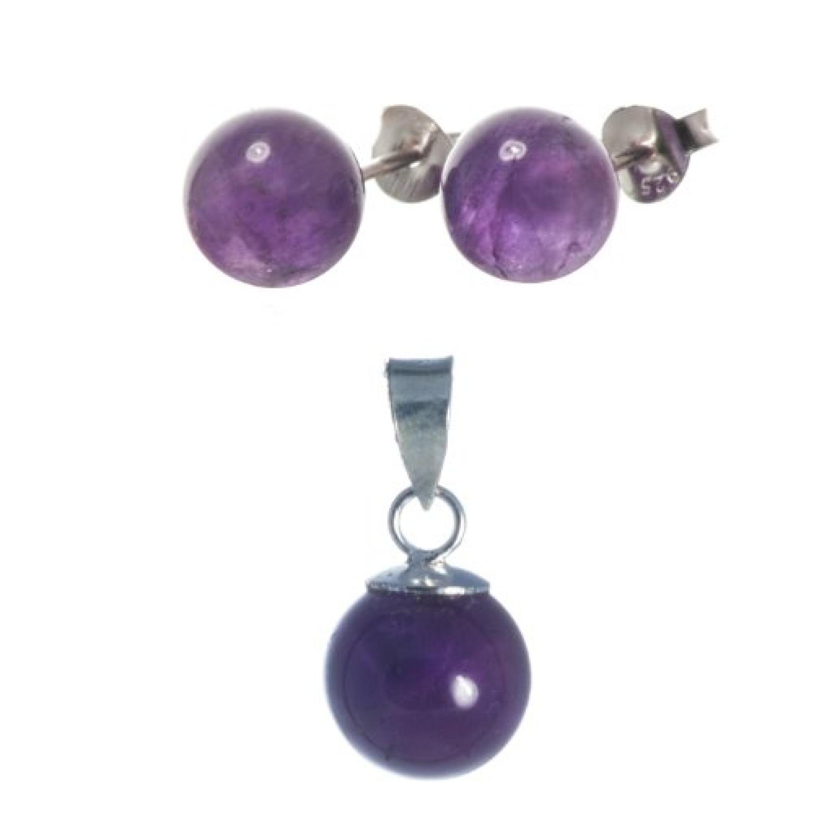 Bella Carina Damen Set, Anhänger und Ohrstecker mit Amethyst 8 mm Kugel, 925 Sterling Silber Bella Carina Damen Set, Anhänger und Ohrstecker mit Amethyst 8 mm Kugel, 925 Sterling Silber
