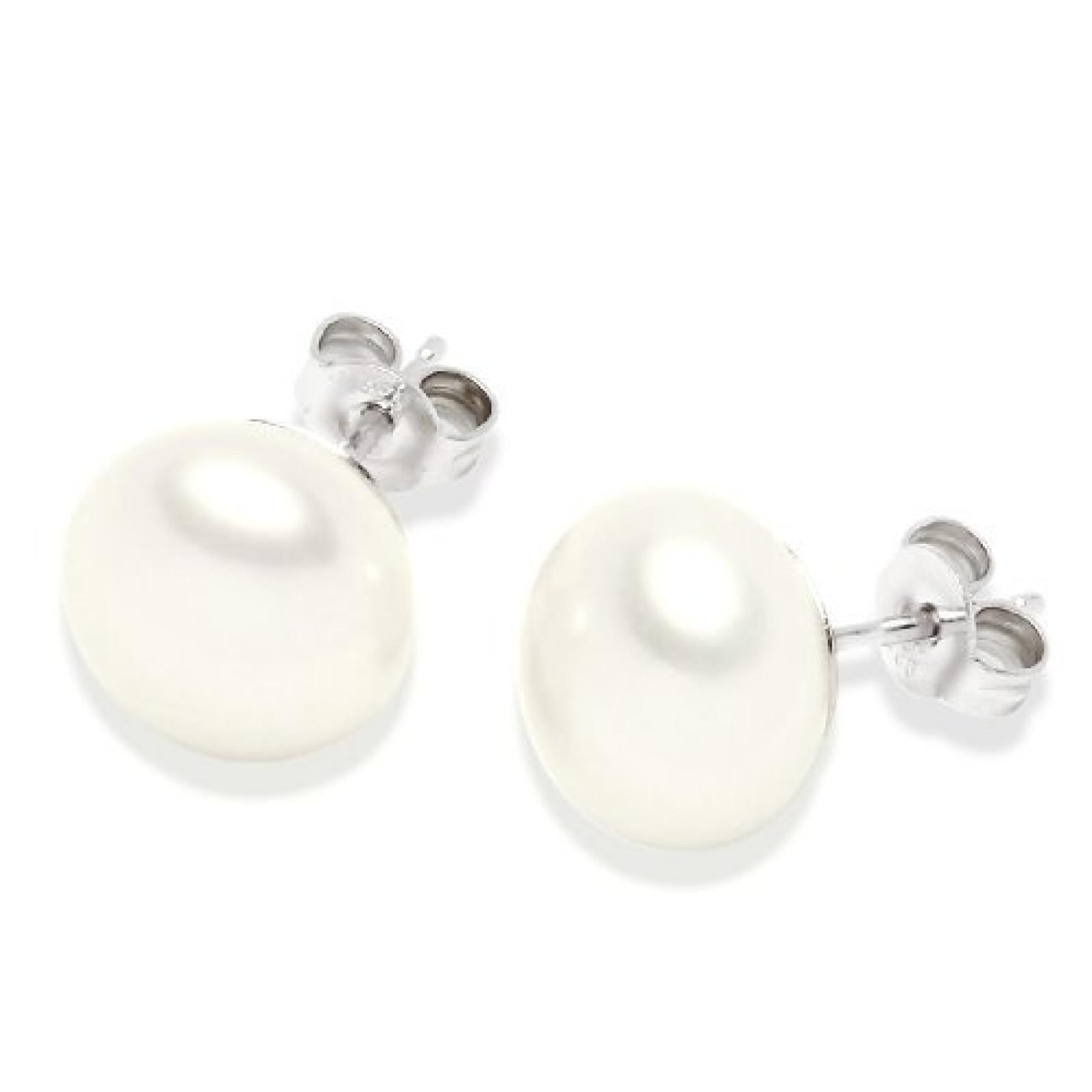 Valero Pearls Classic Collection Damen-Ohrstecker Hochwertige Süßwasser-Zuchtperlen in ca.  11 mm Button weiß 925 Sterling Silber       181180 