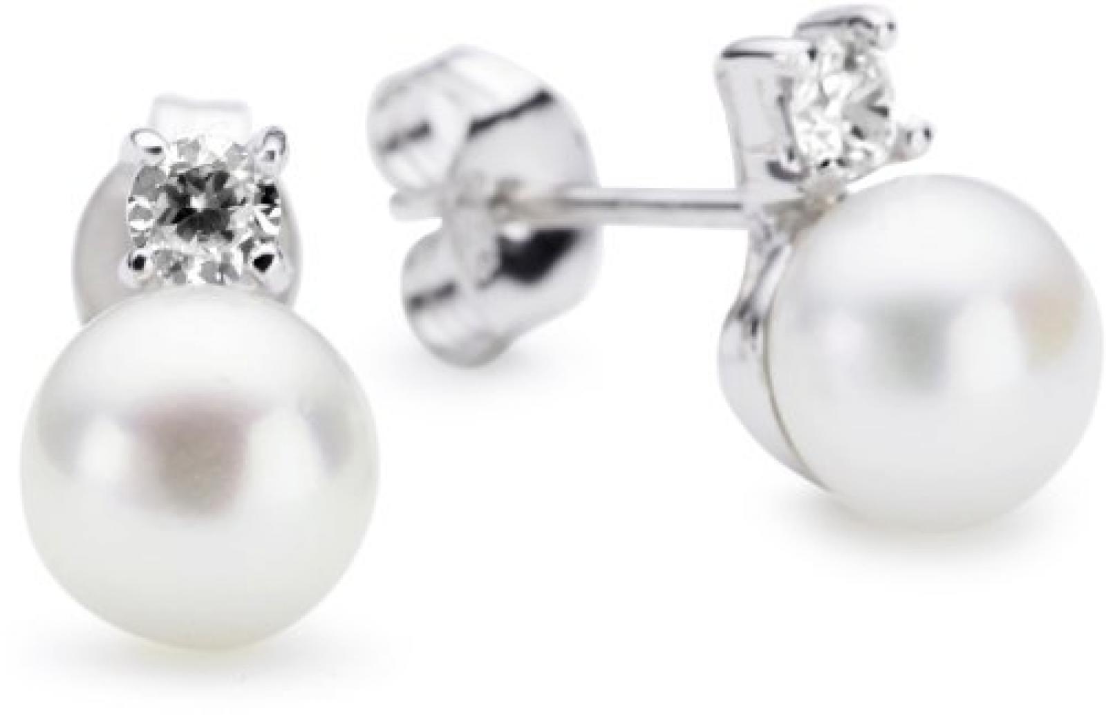 Bella Donna Damen-Ohrstecker 925 Sterling Silber 2 S&uuml;&szlig;wasser-Zuchtperlen wei&szlig; 7,0 mm 2 Zirkonia 10 mm 635470 