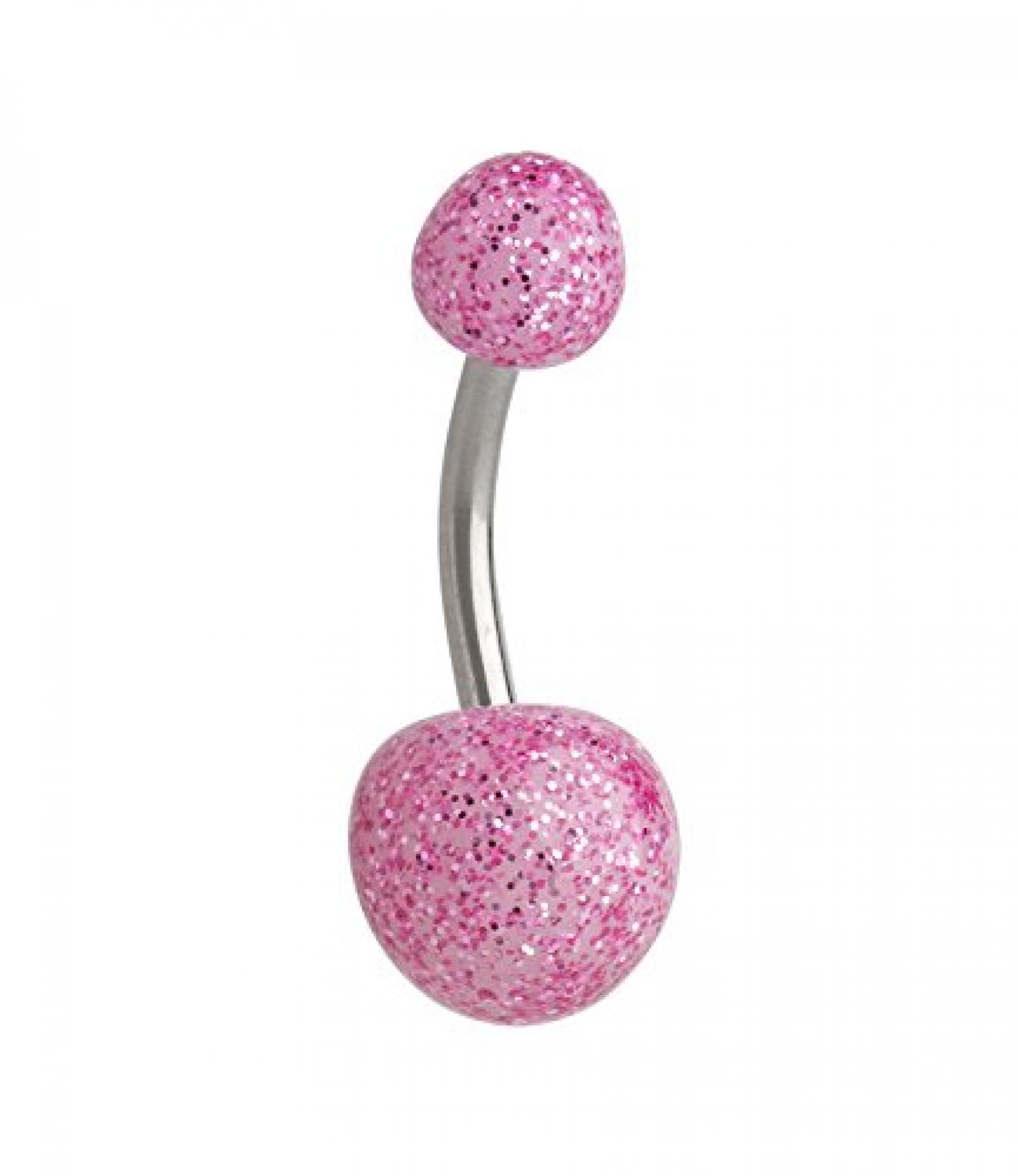 SIX Bauchnabel Piercing aus Chirurgenstahl mit rosa Glitzer Kugeln (269-407) 