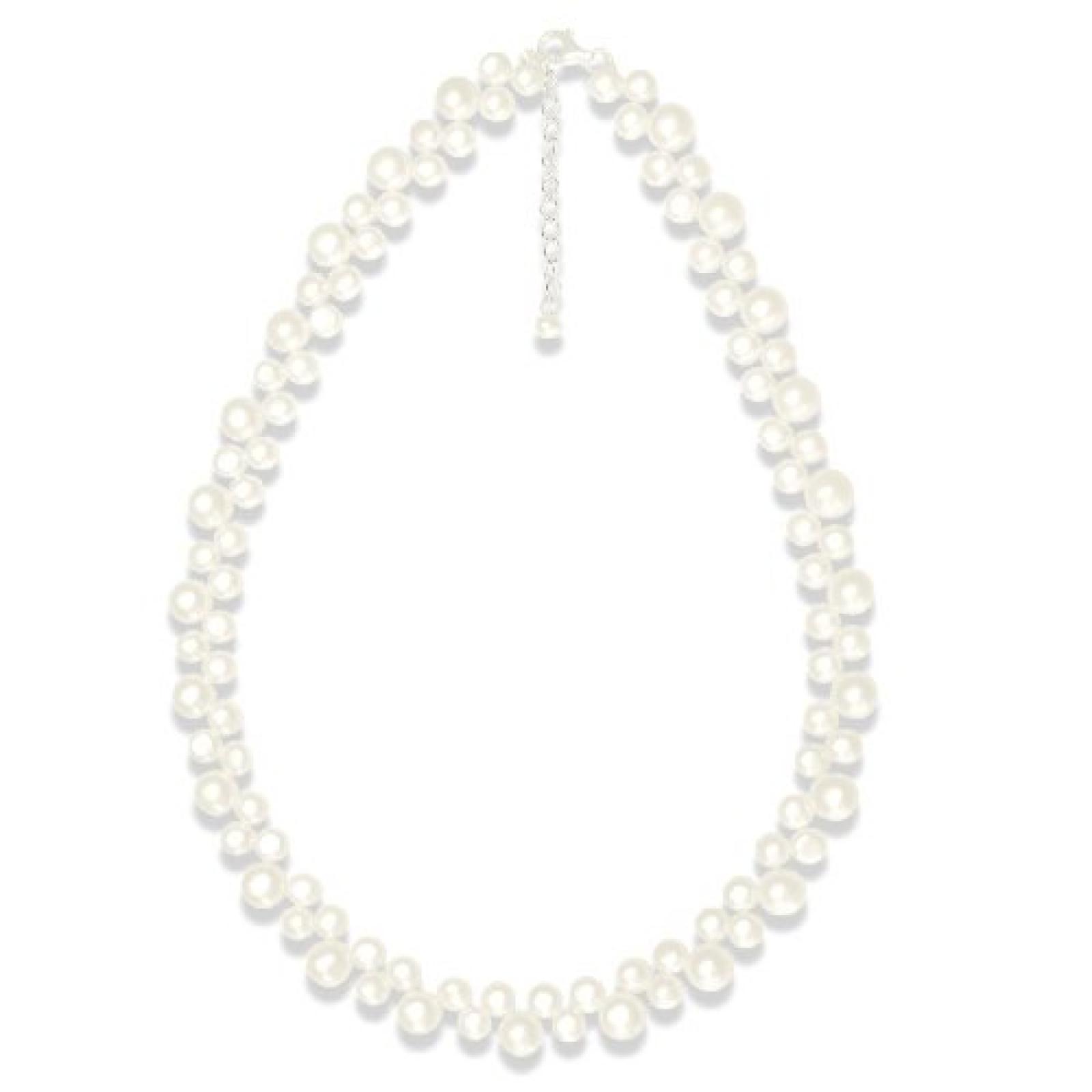Valero Pearls Classic Collection Damen-Kette Hochwertige S&uuml;&szlig;wasser-Zuchtperlen in ca.  6-8 mm Button wei&szlig; 925 Sterling Silber    42 cm + 5 cm Verl&auml;ngerung   145150 