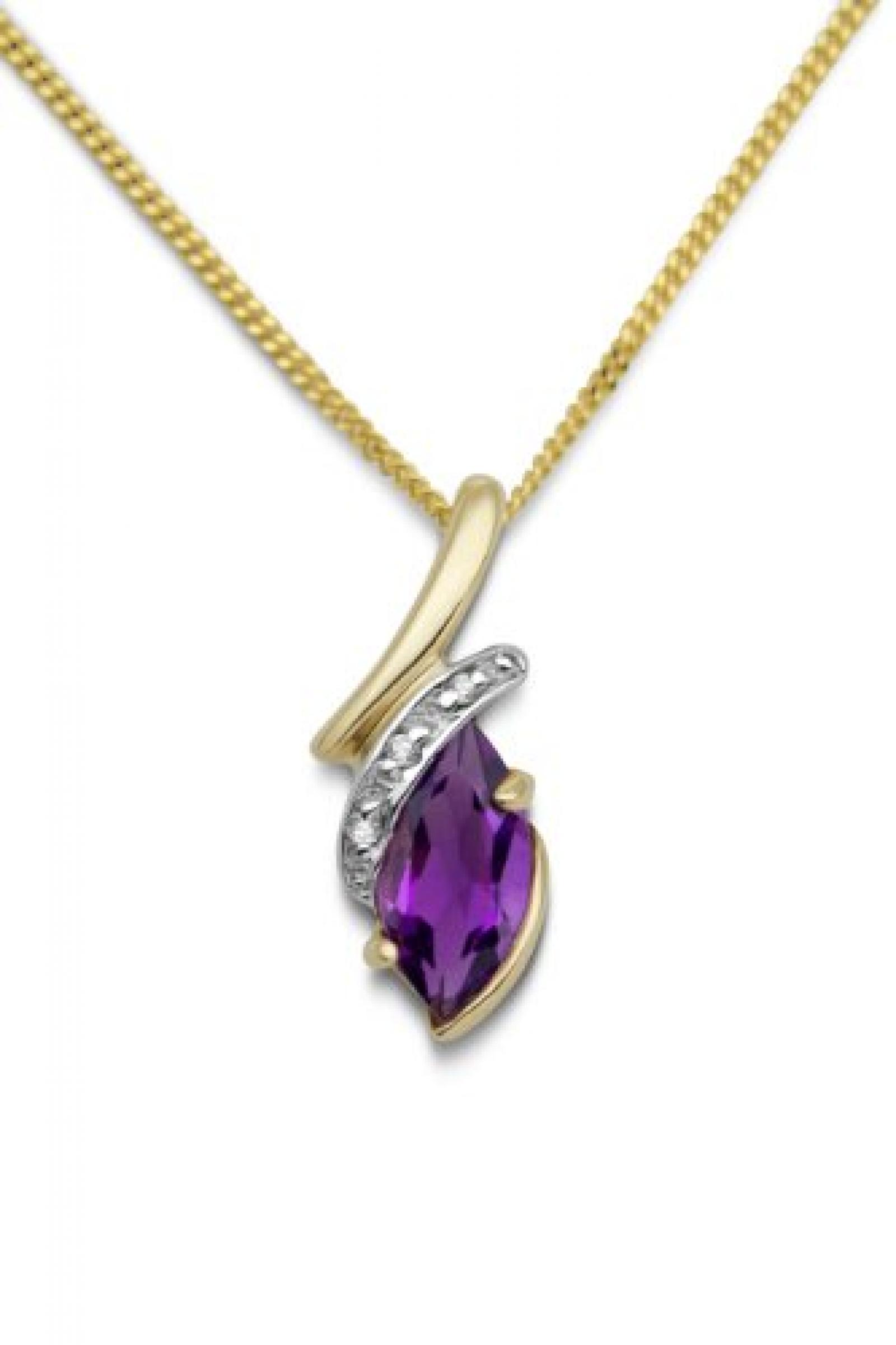 Miore Damen-Ketten mit Anhänger 9 Karat Gelbgold Amethyst Brillant 45cm MT053N 