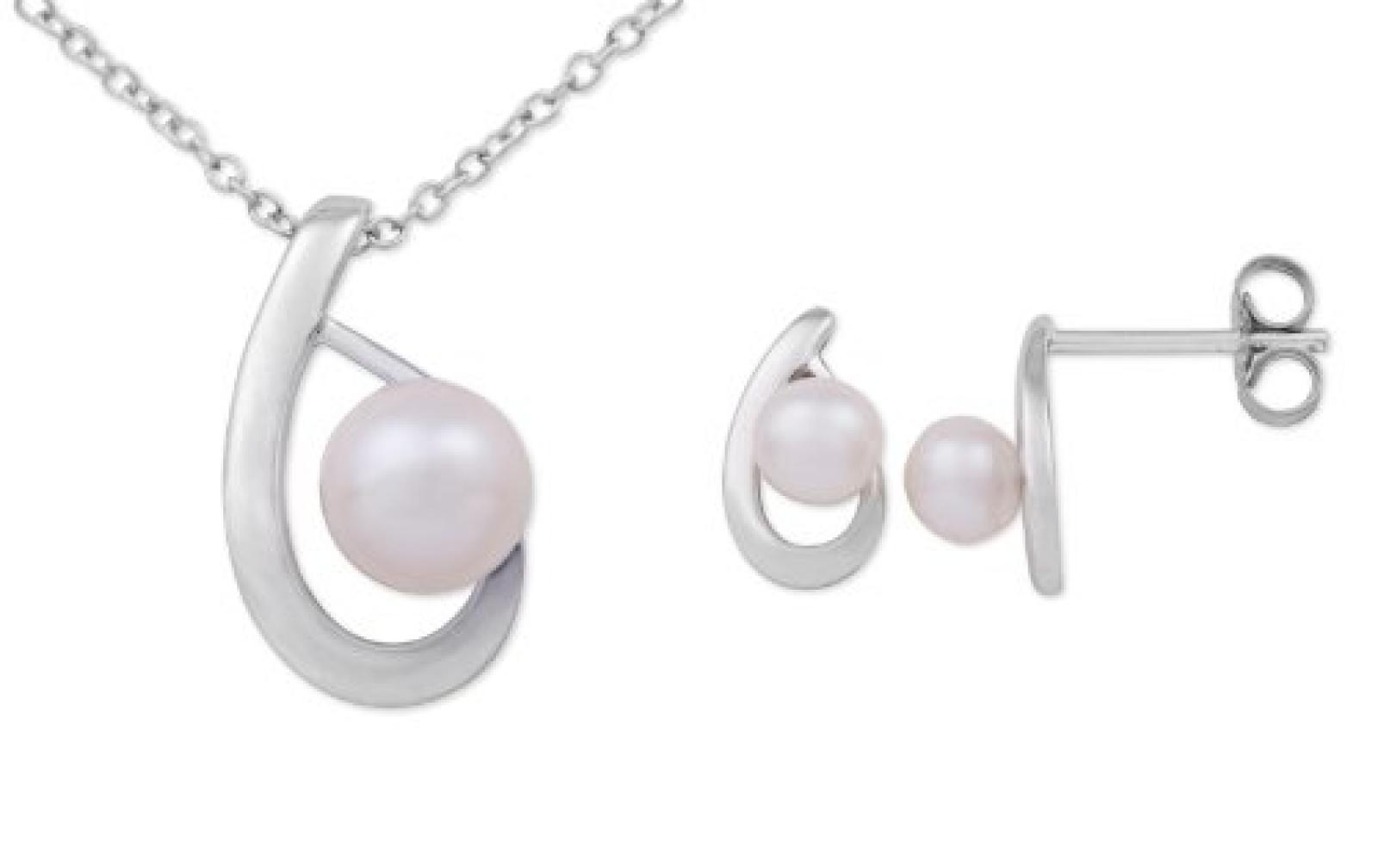 MIORE Damen-SchmuckSet Ohrringe und Anh&auml;nger 9 Karat (375) Wei&szlig;gold S&uuml;&szlig;wasser-Zuchtperlen USP027W 