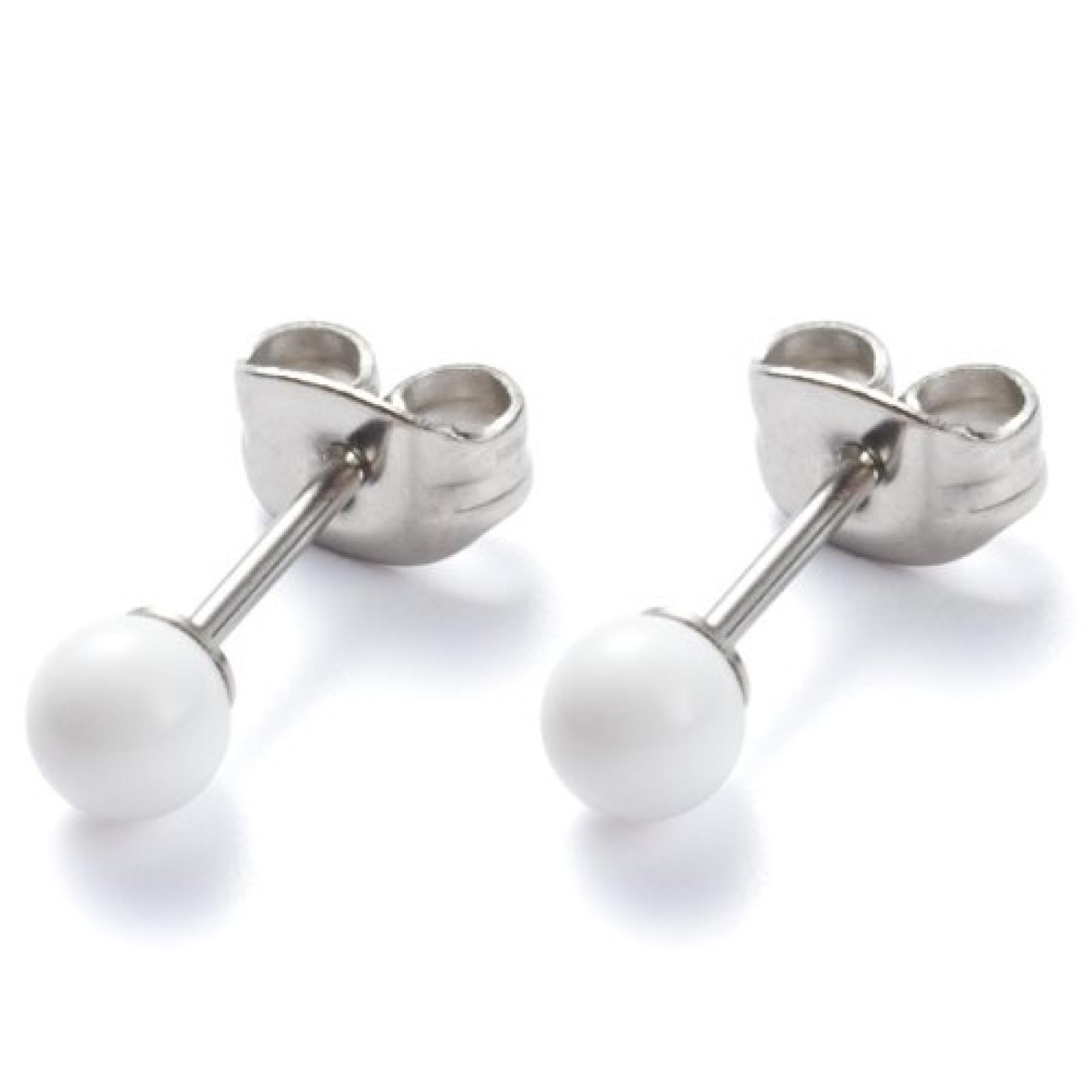 Monomania Damen-Ohrstecker Edelstahl Achat wei&szlig; 5 mm 31221 