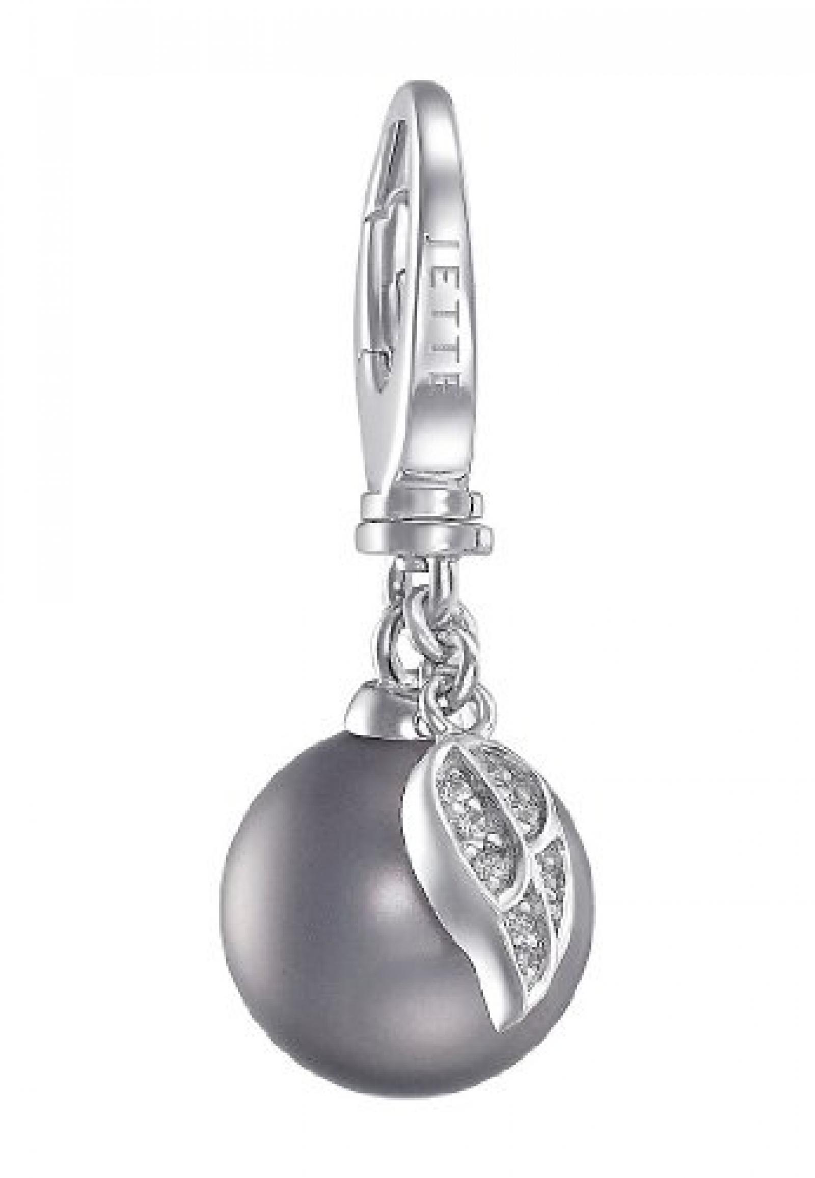 JETTE Charms Damen-Charm Perle Mit Flügel 925er Silber 1 Muschelkernperle 8 Zirkonia One Size, silber 