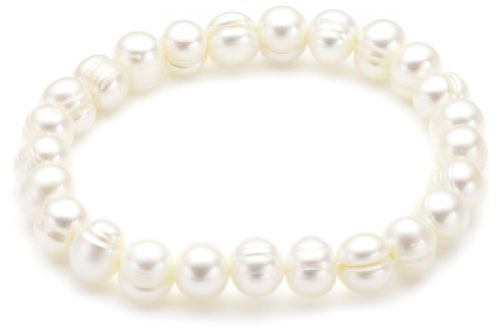 Valero Pearls Classic Collection Damen-Armband elastisch Hochwertige S&uuml;&szlig;wasser-Zuchtperlen in ca.  8 mm Barock wei&szlig;     19 cm   446665 