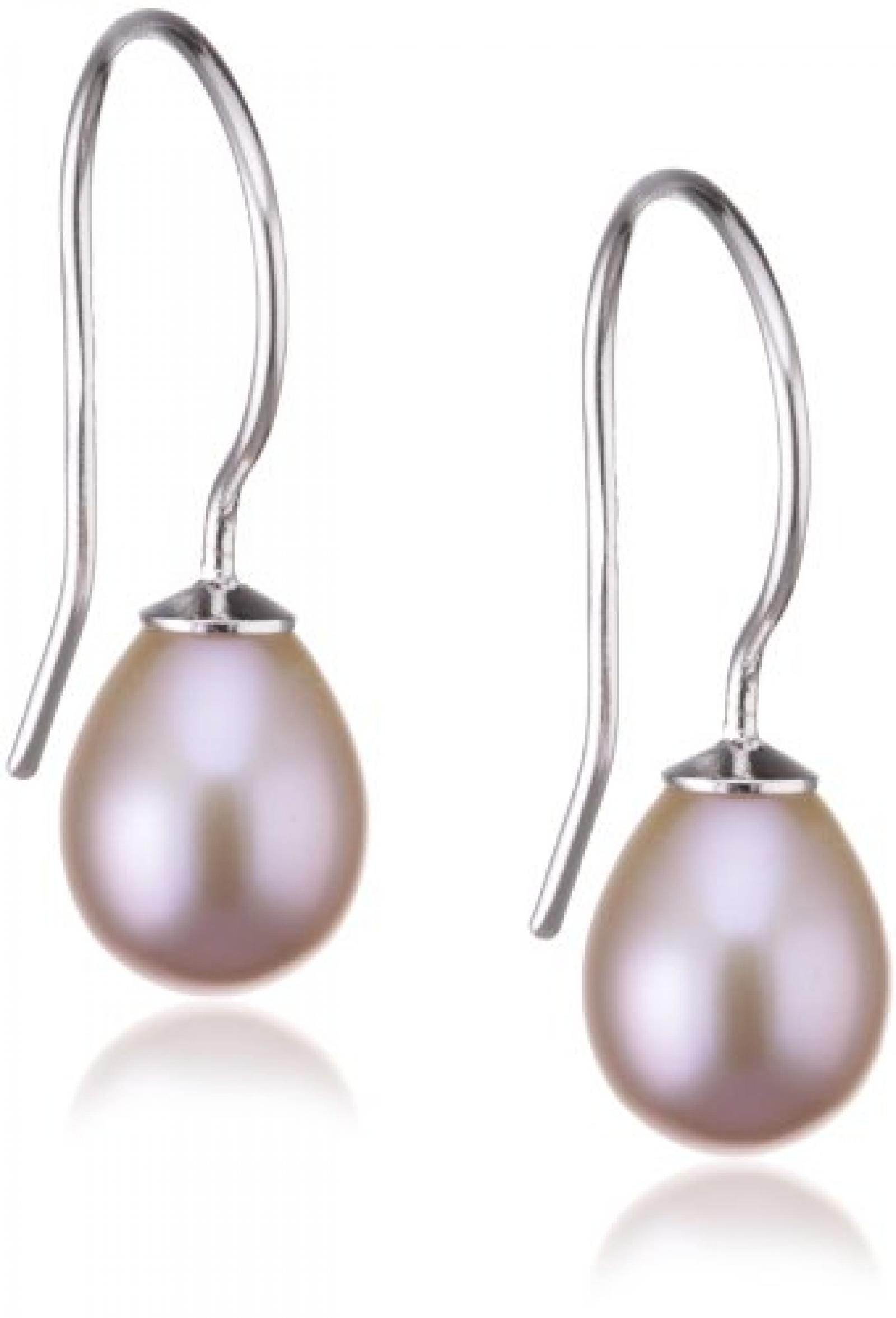 Valero Pearls Classic Collection Damen-Ohrhänger Hochwertige Süßwasser-Zuchtperlen in ca.  8 mm Tropfenform rosé 925 Sterling Silber       354022 