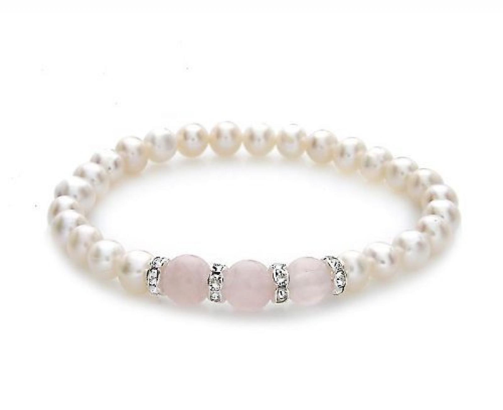 Silvity Pearls Süßwasserperlenarmband weißen Süßwassperzuchtperlen Edelstein Rosenquarz Strass Armband 5-6 mm 803805-20 
