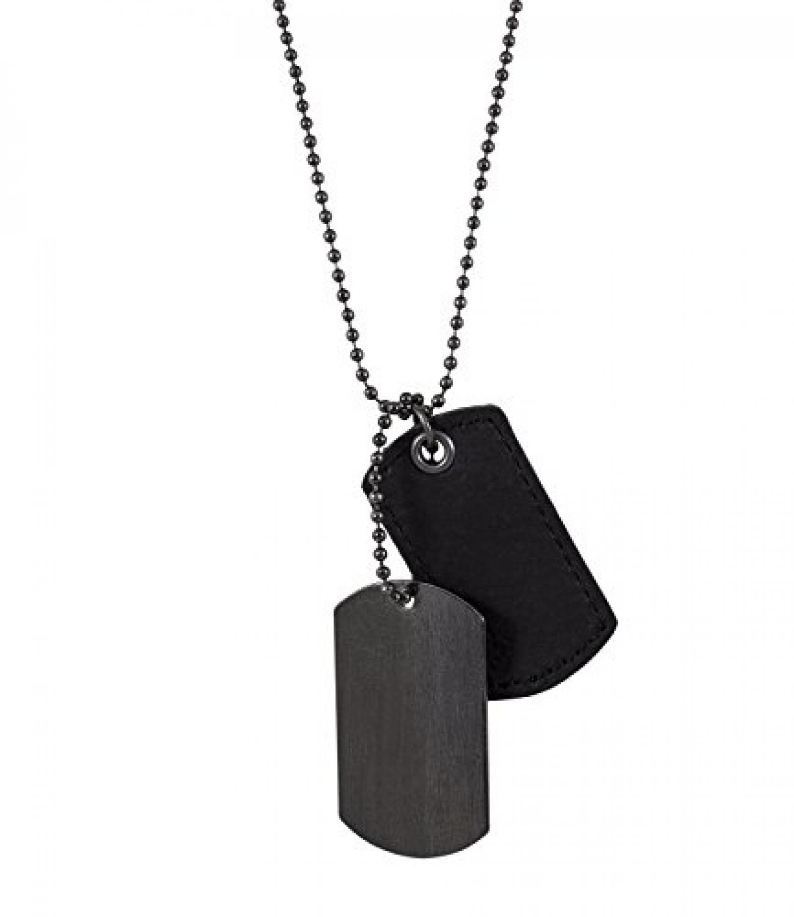 SIX MAN dunkelgraue Kugelkette mit Metall- und Leder Dog Tag (275-263) SIX MAN dunkelgraue Kugelkette mit Metall- und Leder Dog Tag (275-263)
