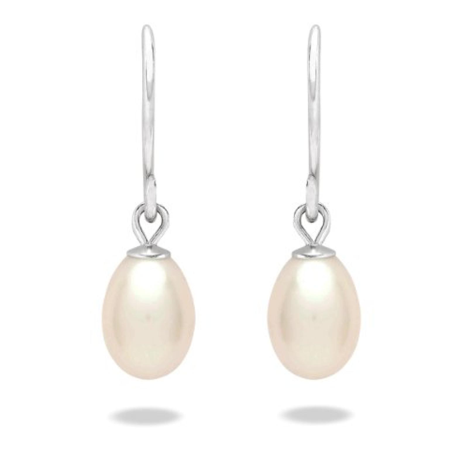 Valero Pearls Classic Collection Damen-Ohrh&auml;nger Hochwertige S&uuml;&szlig;wasser-Zuchtperlen in ca.  9 mm Tropfenform wei&szlig; 925 Sterling Silber       60020067 
