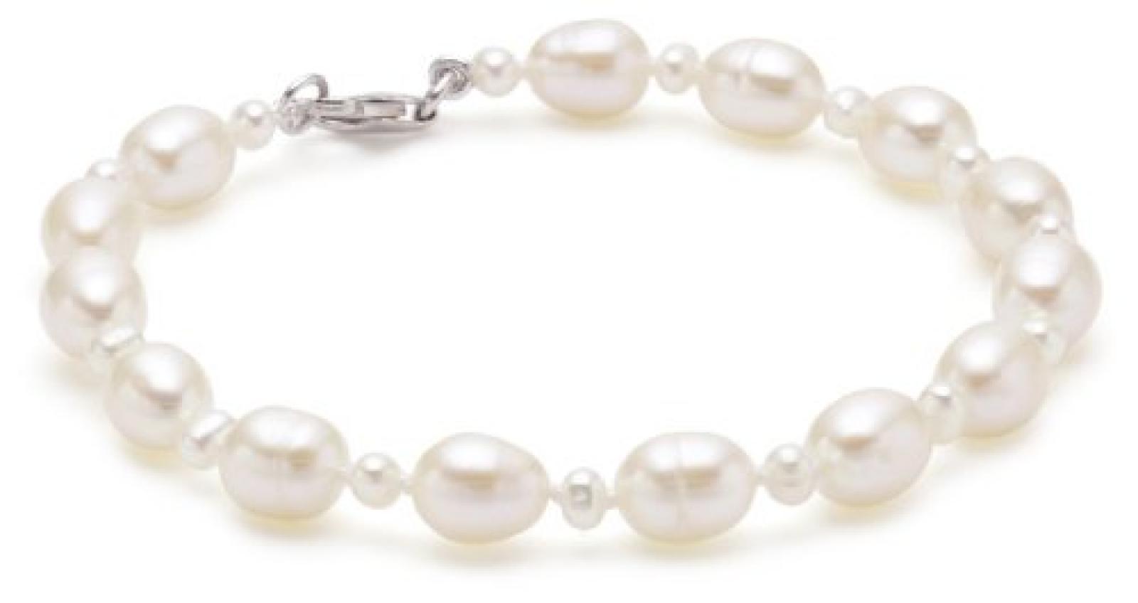 Valero Pearls Fashion Collection Damen-Armband Hochwertige Süßwasser-Zuchtperlen in ca.  4-6 mm Oval weiß 925 Sterling Silber    19 cm   474511 