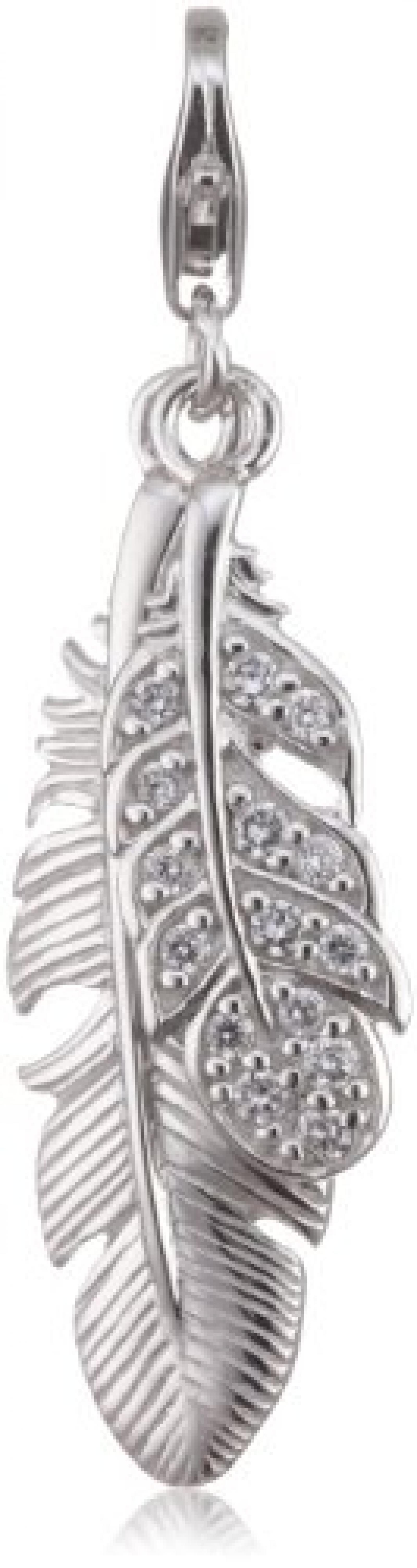 s.Oliver Damen-Charm 925 Sterling Silber XL Federn Zirkonia synth. Länge ca. 29 mm 398596 s.Oliver Damen-Charm 925 Sterling Silber XL Federn Zirkonia synth. Länge ca. 29 mm 398596