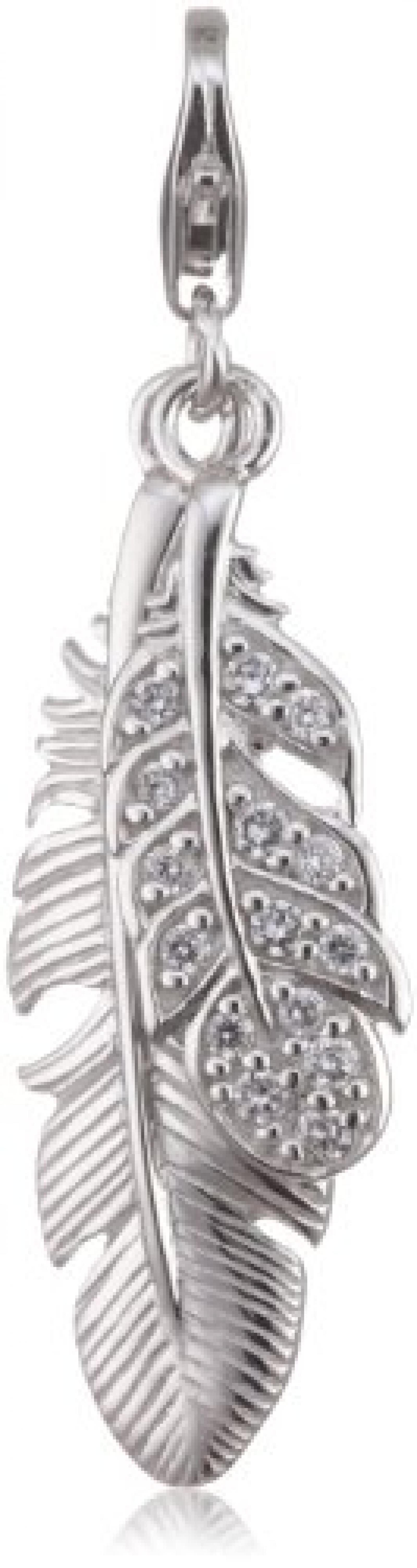 s.Oliver Damen-Charm 925 Sterling Silber XL Federn Zirkonia synth. Länge ca. 29 mm 398596 