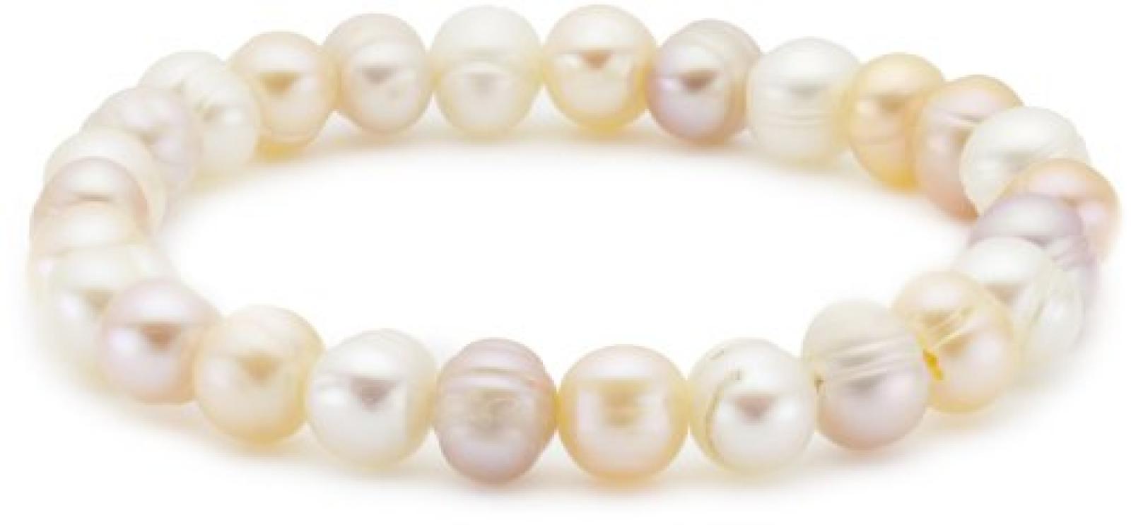 Valero Pearls Classic Collection Damen-Armband elastisch Hochwertige S&uuml;&szlig;wasser-Zuchtperlen in ca.  8 mm Barock wei&szlig; / apricot / flieder     19 cm   446660 