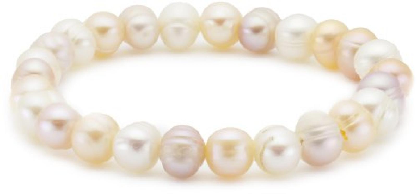 Valero Pearls Classic Collection Damen-Armband elastisch Hochwertige Süßwasser-Zuchtperlen in ca.  8 mm Barock weiß / apricot / flieder     19 cm   446660 