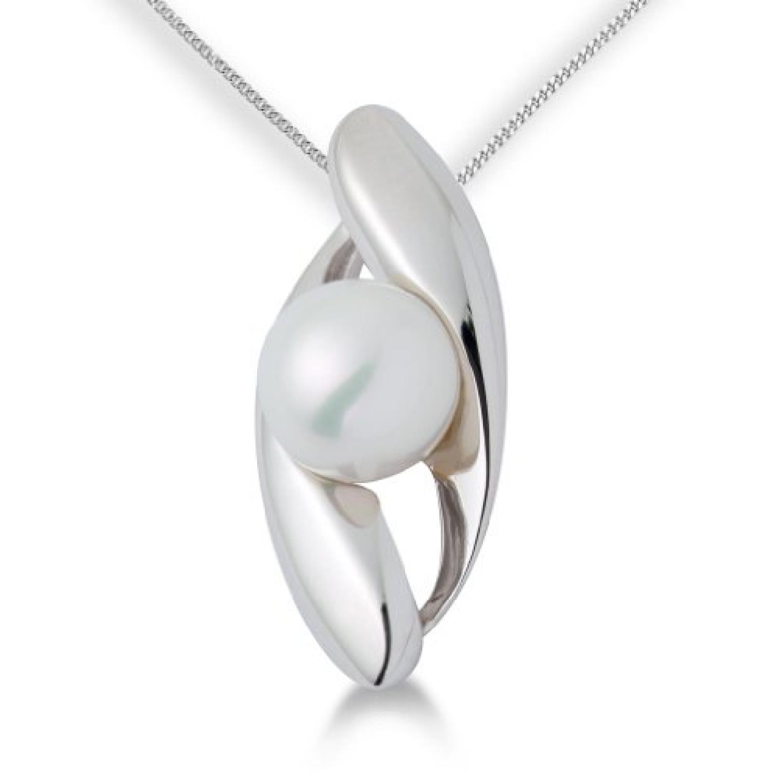 Miore Damen Halskette 45cm mit Perlenanhänger  375 Weißgold MG9003P 