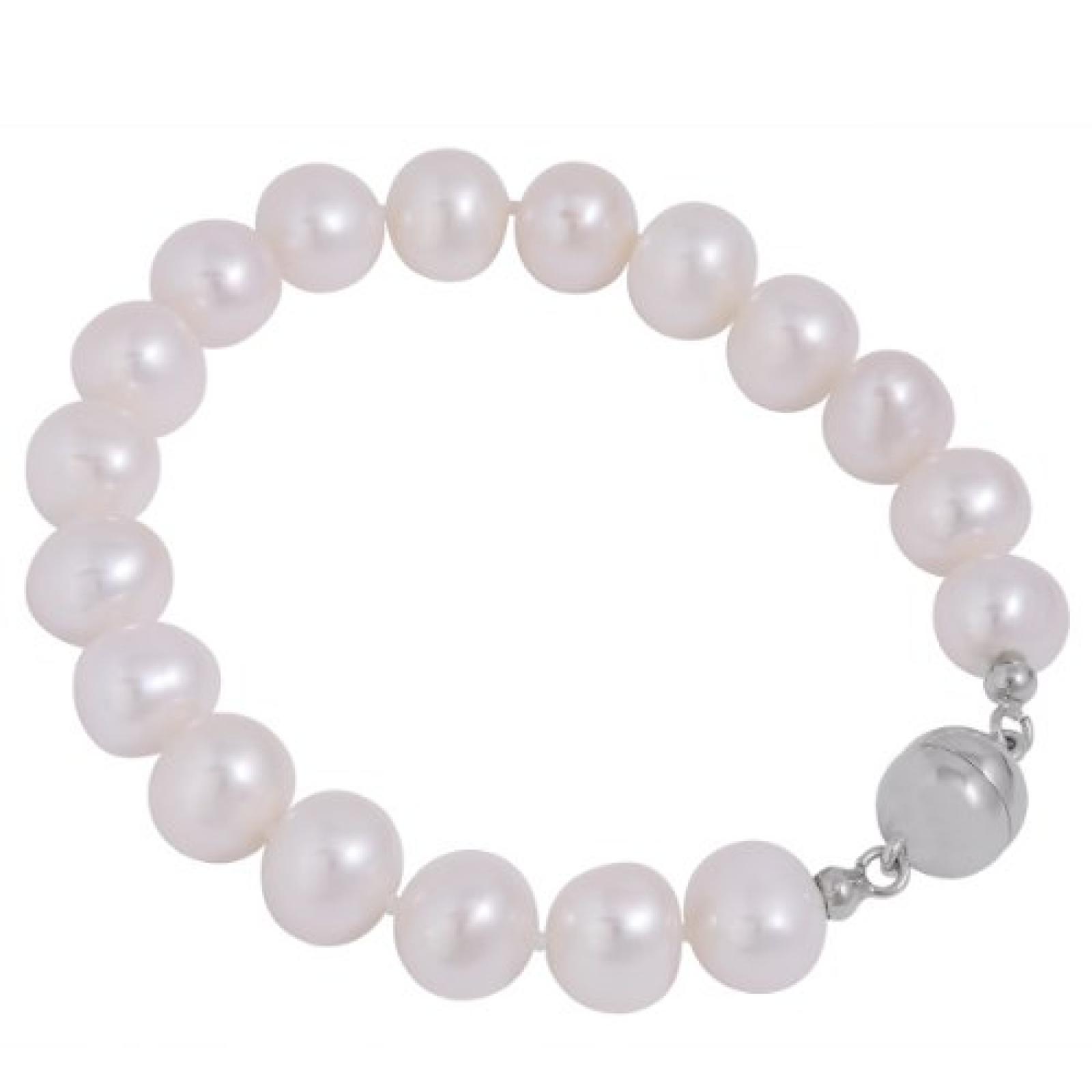 Bella Donna Damen-Armband 925 Sterlingsilber Süßwasser-Zuchtperlen weiss 10 -11 mm irreguläre Wuchsform 20 cm m. Magnetschließe 655218 