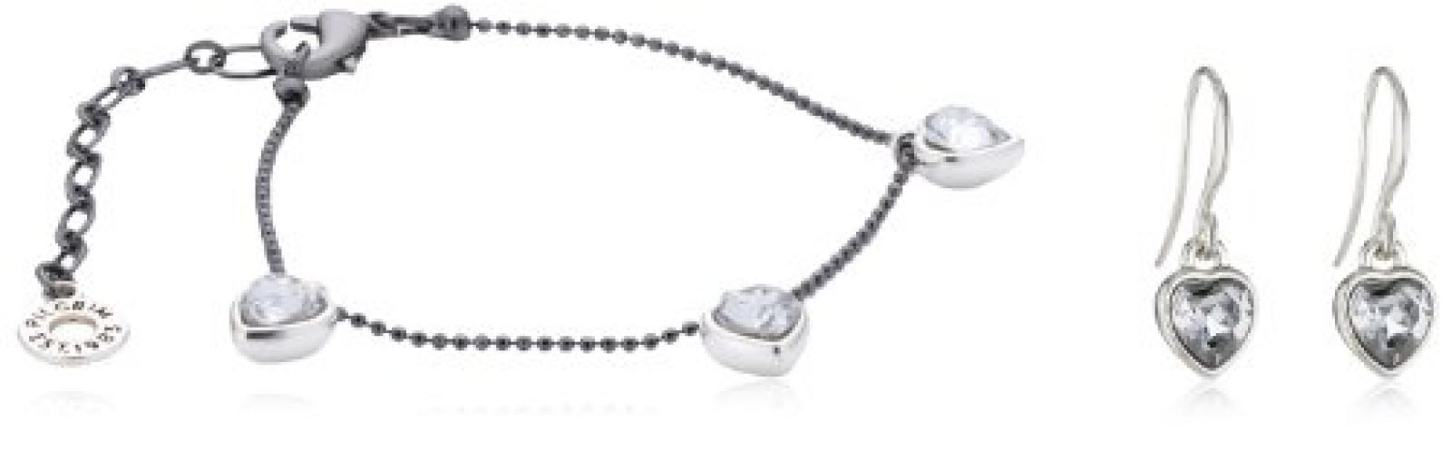 Pilgrim Jewelry Damen-Set: Armband + Ohrringe Messing Kristall Valentine Schmuck Set weiß 901413009 