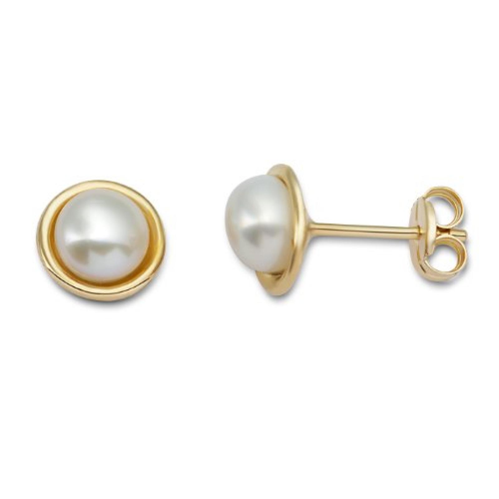 Miore Damen-Ohrstecker 375 Gelbgold 2 S&uuml;&szlig;wasser-Zuchtperlen wei&szlig; MA980E 