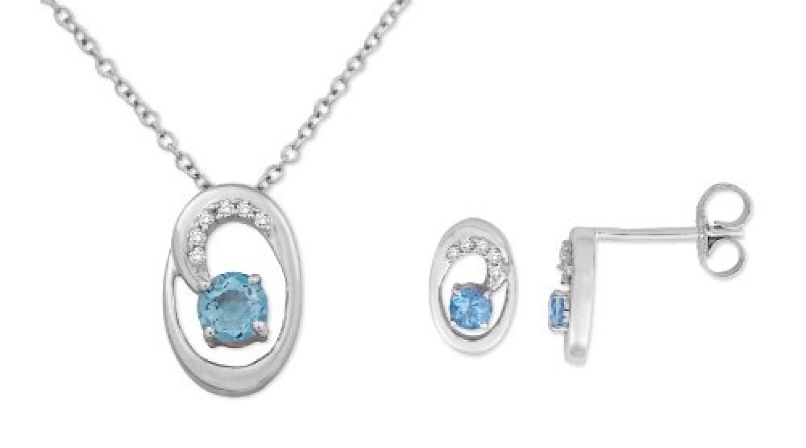 MIORE Damen-SchmuckSet Ohrringe und Anhänger 9 Karat (375) Weißgold Blau Topas und Diamant- USP029W 