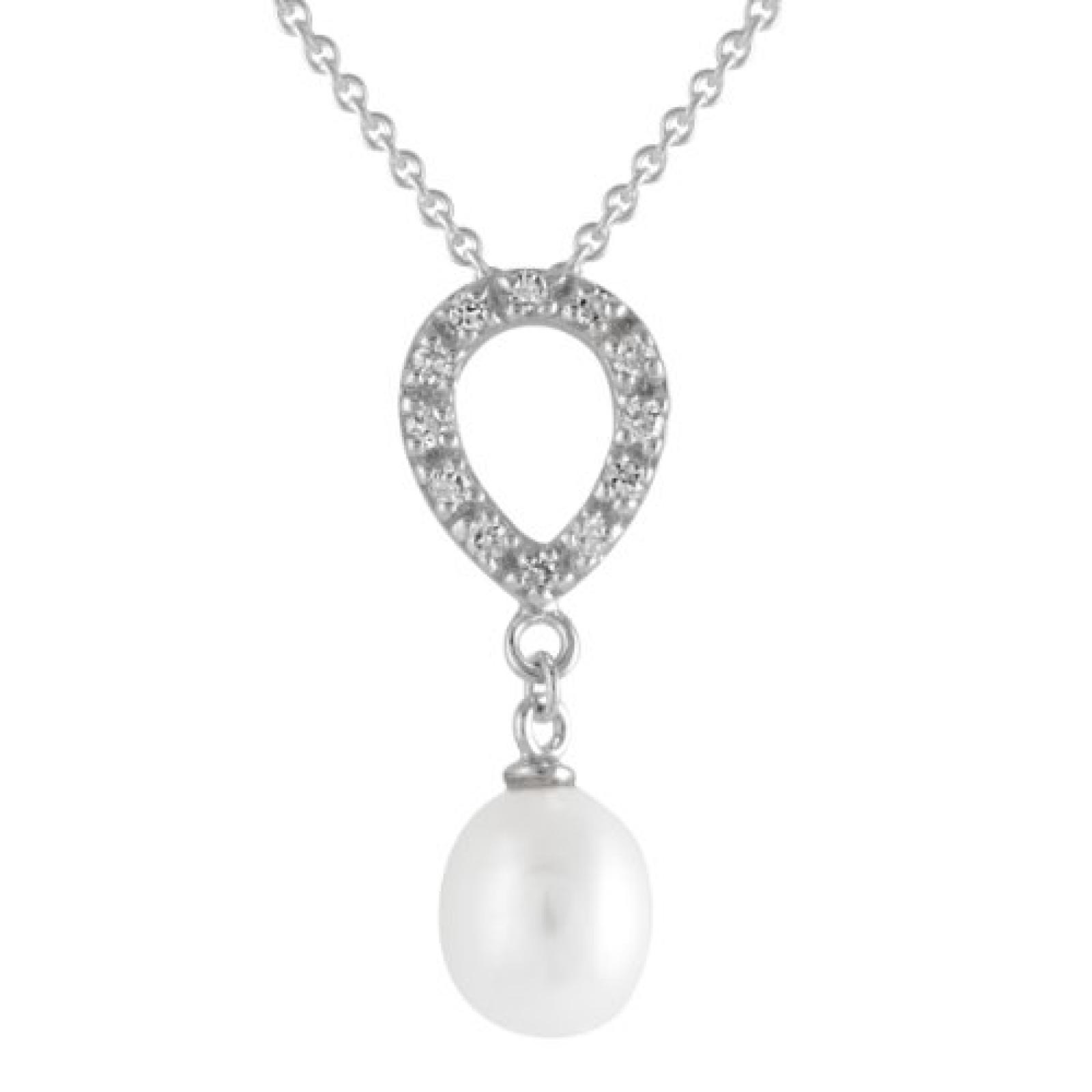 Bella Donna Damen-Collier 925 Sterlingsilber 1 Süßwasser-Zuchtperle 8,5-9,0 mm weiss 6 Zirkonia weiss 45 cm 106645 