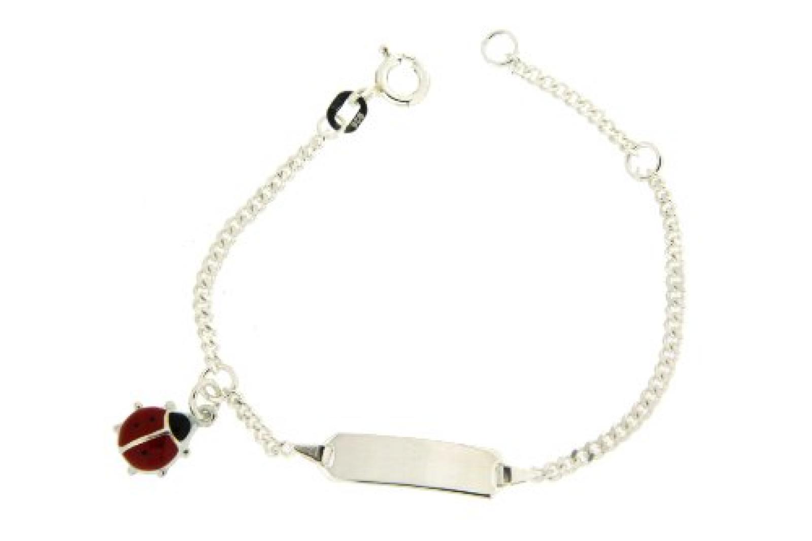 BOB C. Kinder Identit&auml;ts-Panzerarmband 925/- Sterlingsilber 2mm breit 14cm lang, mit Einh&auml;nger Marienk&auml;fer 