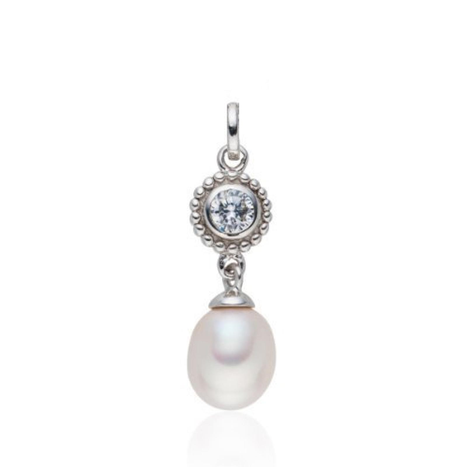 Valero Pearls Silver Collection Damen-Anh&auml;nger (ohne Kette) Hochwertige S&uuml;&szlig;wasser-Zuchtperlen in ca.  8-9 mmOval wei&szlig; 925 Sterling Silber   Zirkonia wei&szlig;    60840029 