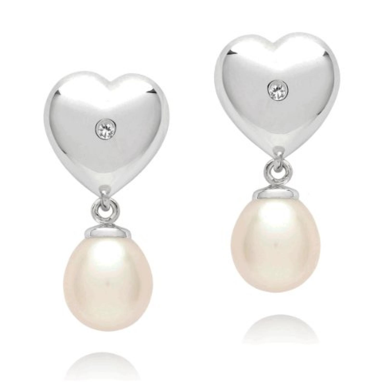 Valero Pearls Damen-Ohrstecker  Diamond Collection S&uuml;&szlig;wasser-Zuchtperlen 7mm wei&szlig; 925 Sterling Silber Diamant 60020007 