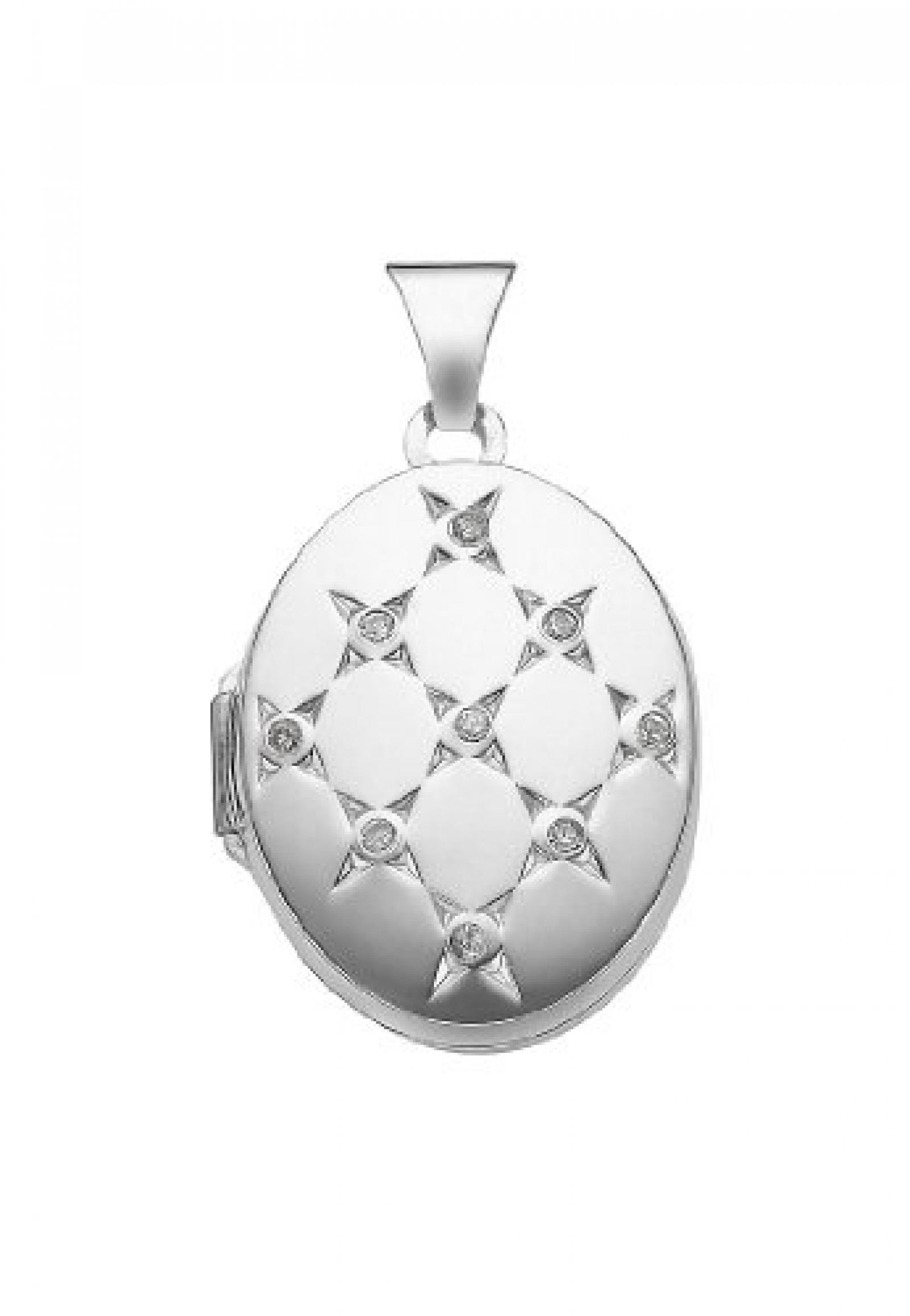 CHRIST Silver Damen-Medaillon 925er Silber rhodiniert 9 Zirkonia One Size, silber 