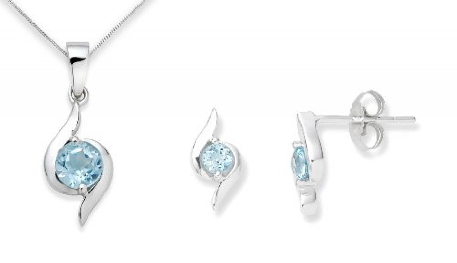 Miore Damen-Set: Halskette + Ohrringe Blau Topas 9 Karat 375 Weißgold MSET009 