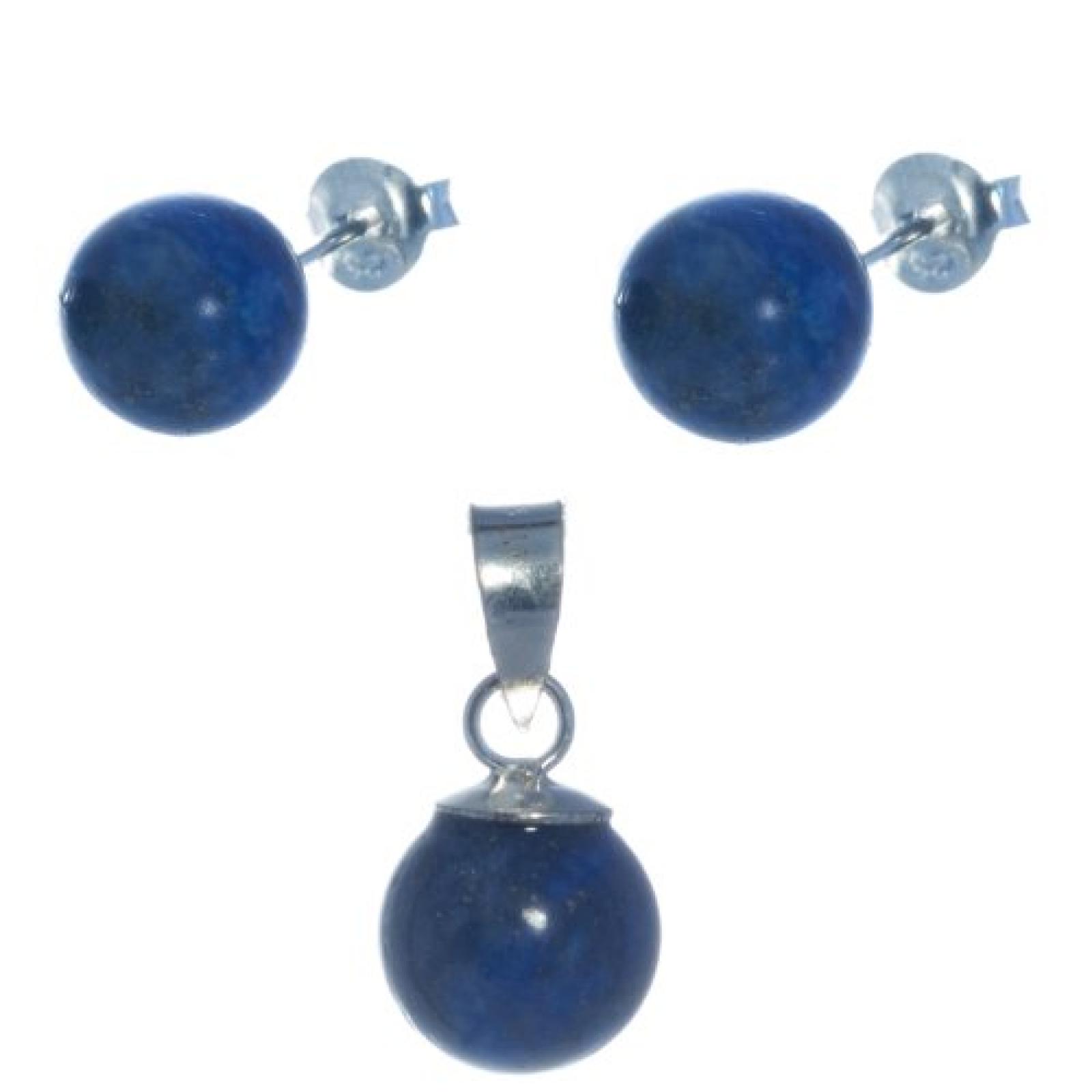 Bella Carina Damen Set, Anh&auml;nger und Ohrstecker mit Lapislazuli 8 mm Kugel, 925 Sterling Silber 