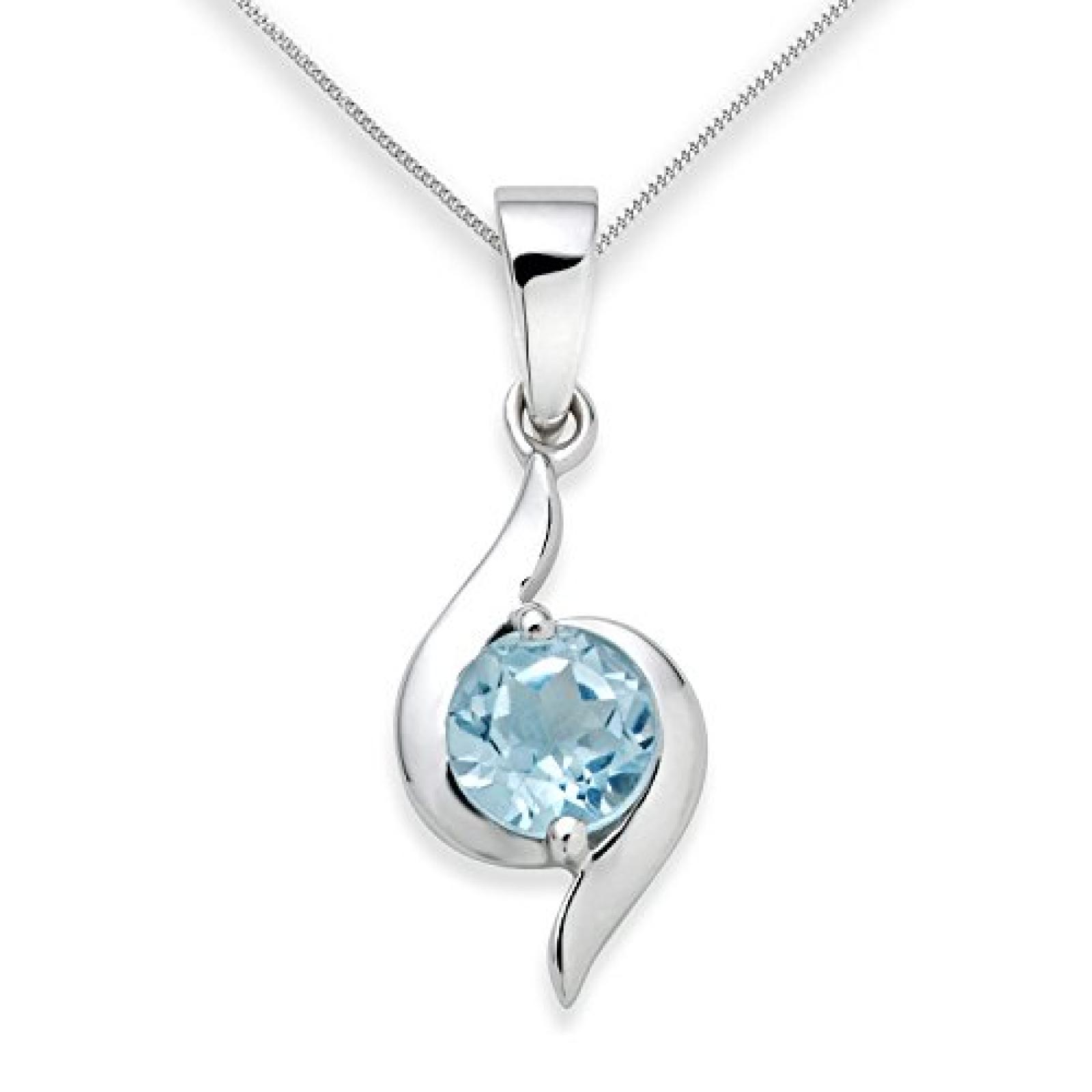 Miore Damen-Halskette 375 Weißgold 1 Topas 0.6ct blau 45 cm USP004P4W 