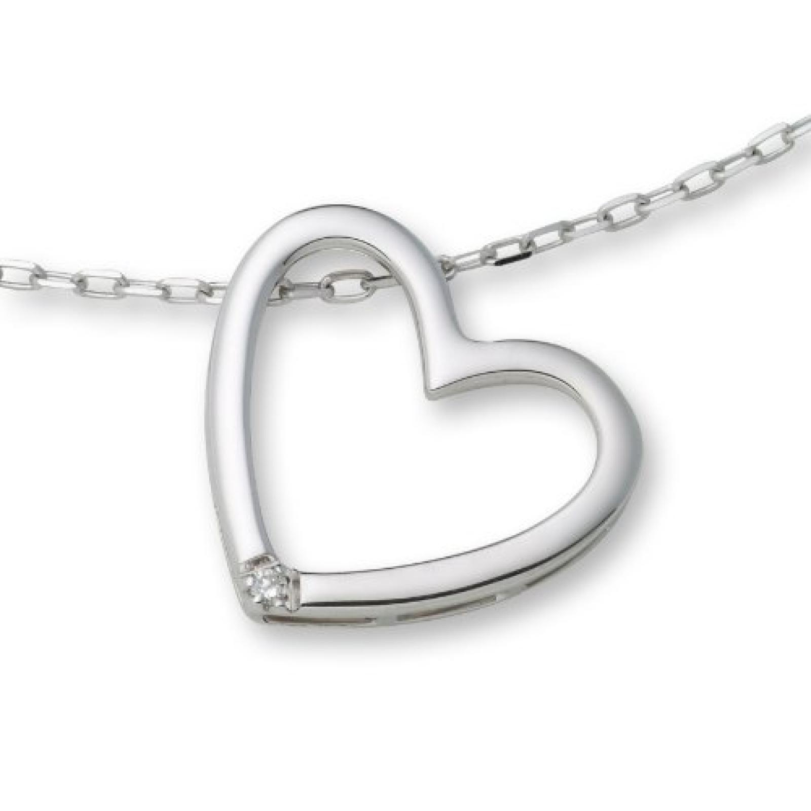 Miore Damen-Halskette Herz 925 Sterling Silber 1 Brillant 0.01ct farblos 45 cm MSL001N Miore Damen-Halskette Herz 925 Sterling Silber 1 Brillant 0.01ct farblos 45 cm MSL001N