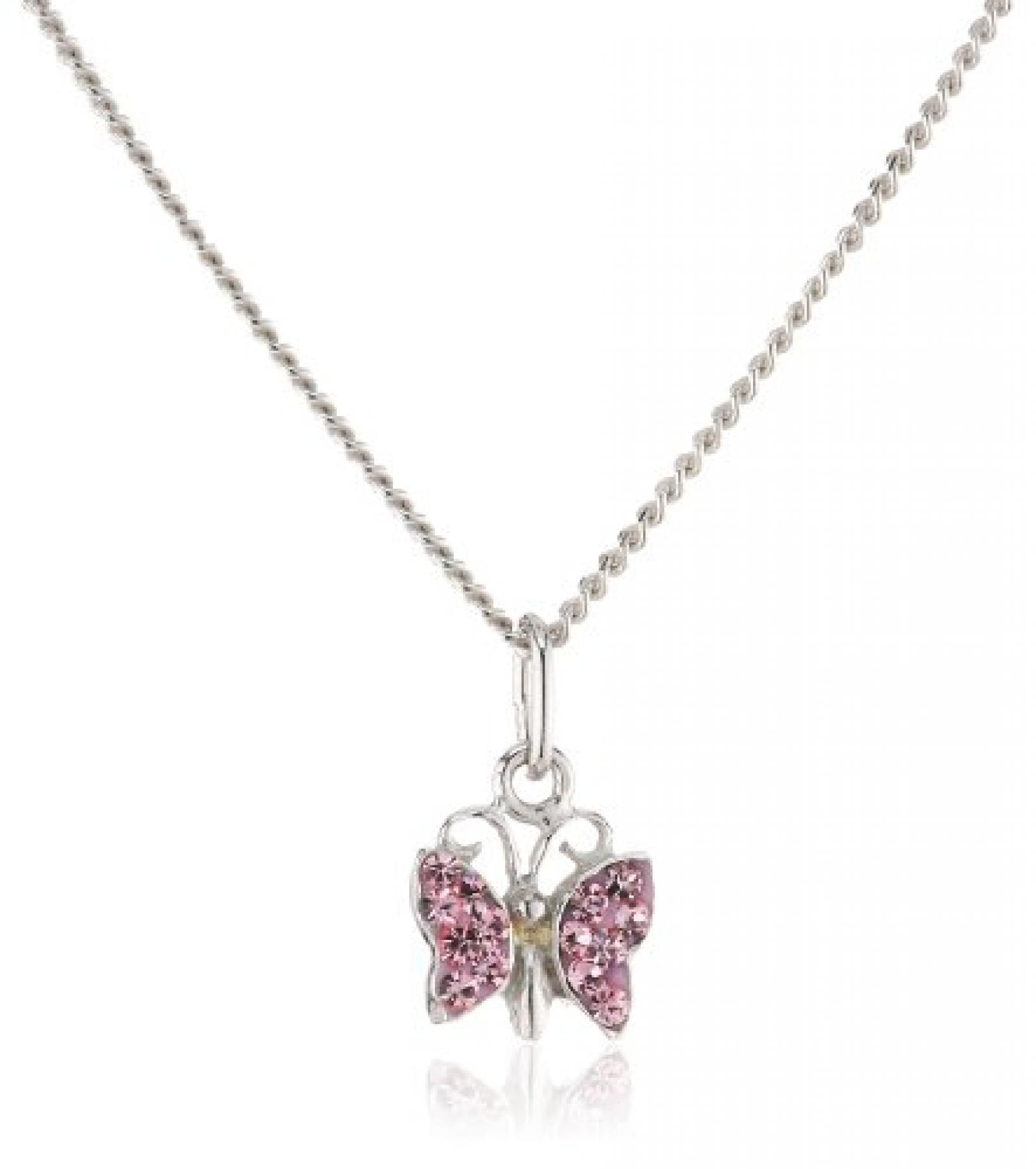 ZEEme Kinder-Anh&auml;nger Schmetterling mit Kette 925 Sterling Silber 38/36cm Kristalle pink 500244395R 
