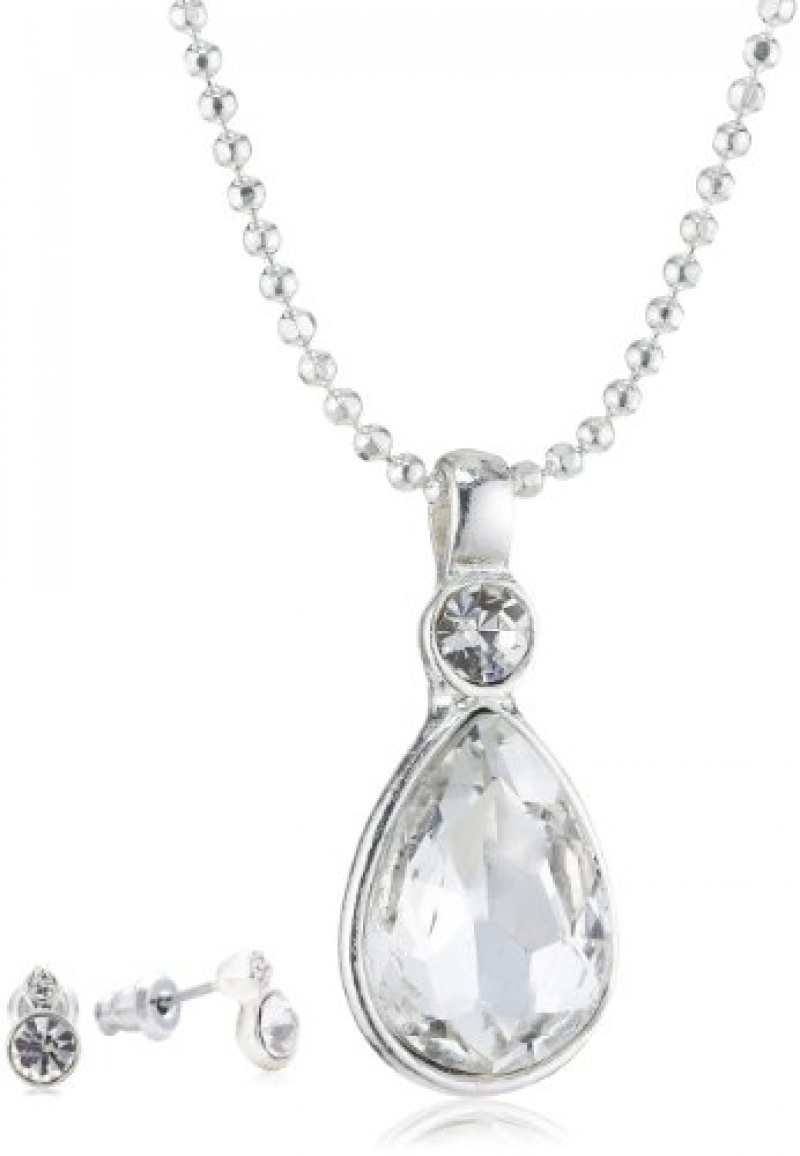 Pilgrim Jewelry Damen-Schmuckset: Halskette + Ohrstecker versilbert Kristall weiß 901346009 