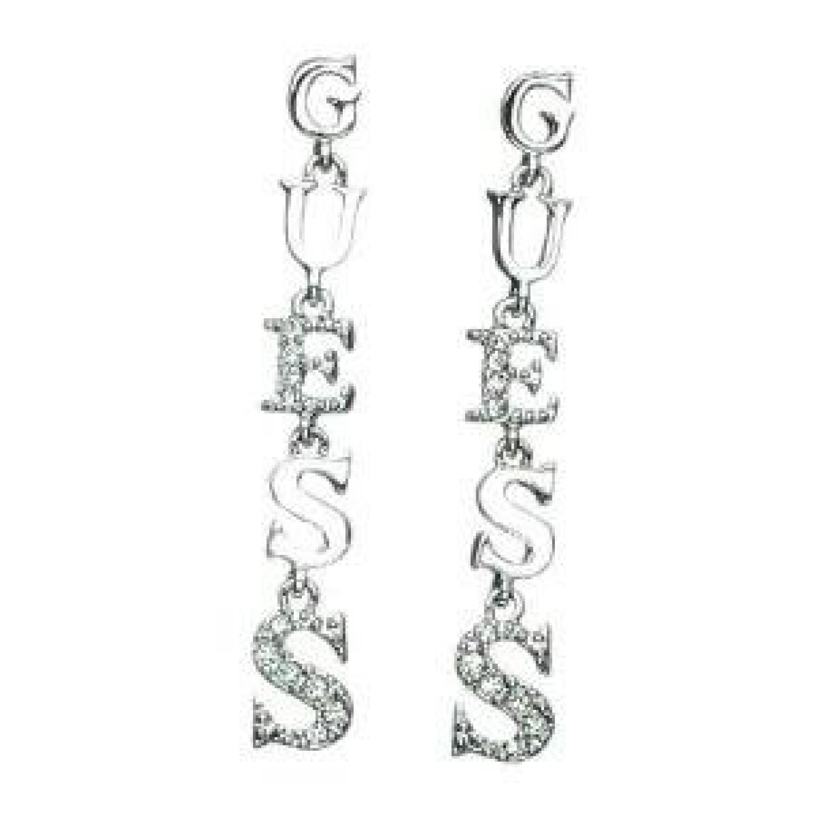 Guess Damen-Ohrringe UBE10904 versilbertes Metall Strass 6 cm Guess Damen-Ohrringe UBE10904 versilbertes Metall Strass 6 cm