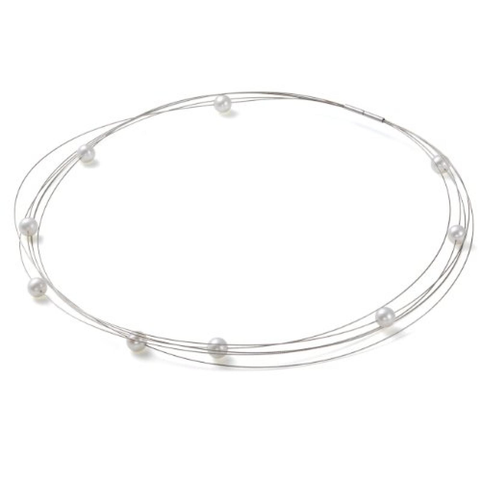 Monomania Damen-Collier Edelstahl 9 S&uuml;&szlig;wasserperlen 6 mm wei&szlig; 4031 