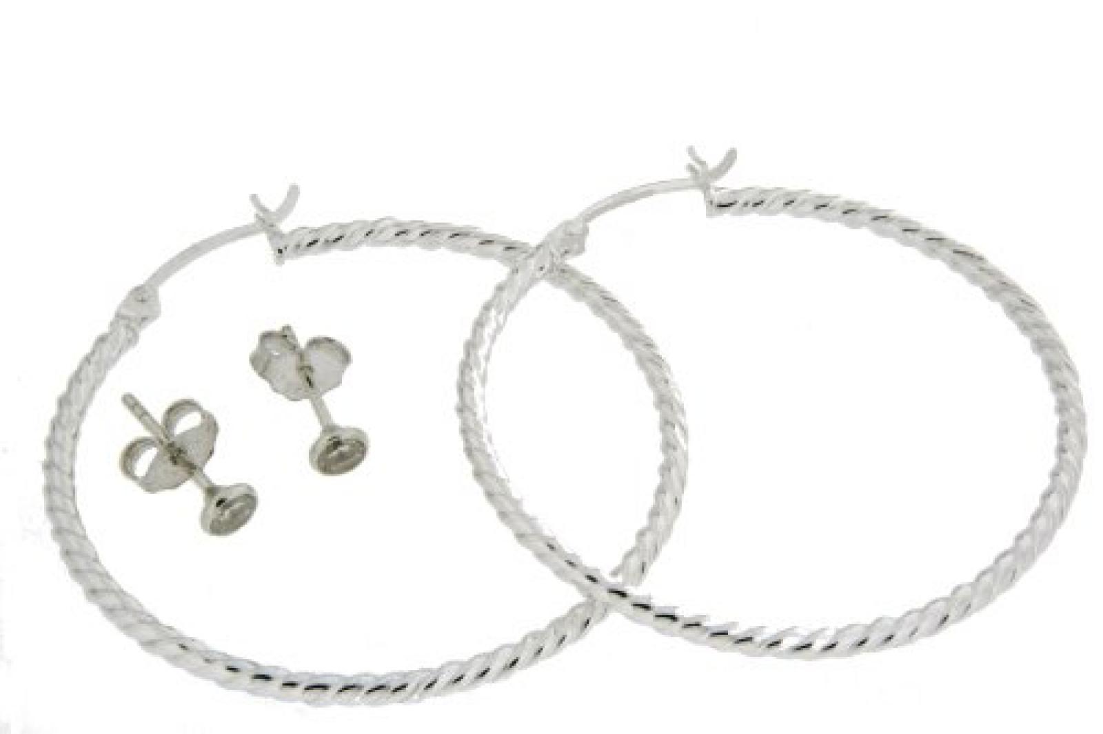 BOB C. Damen Ohrschmuck-Set, Creole &oslash; ca. 4cm & Ohrstecker &oslash; ca. 4mm 