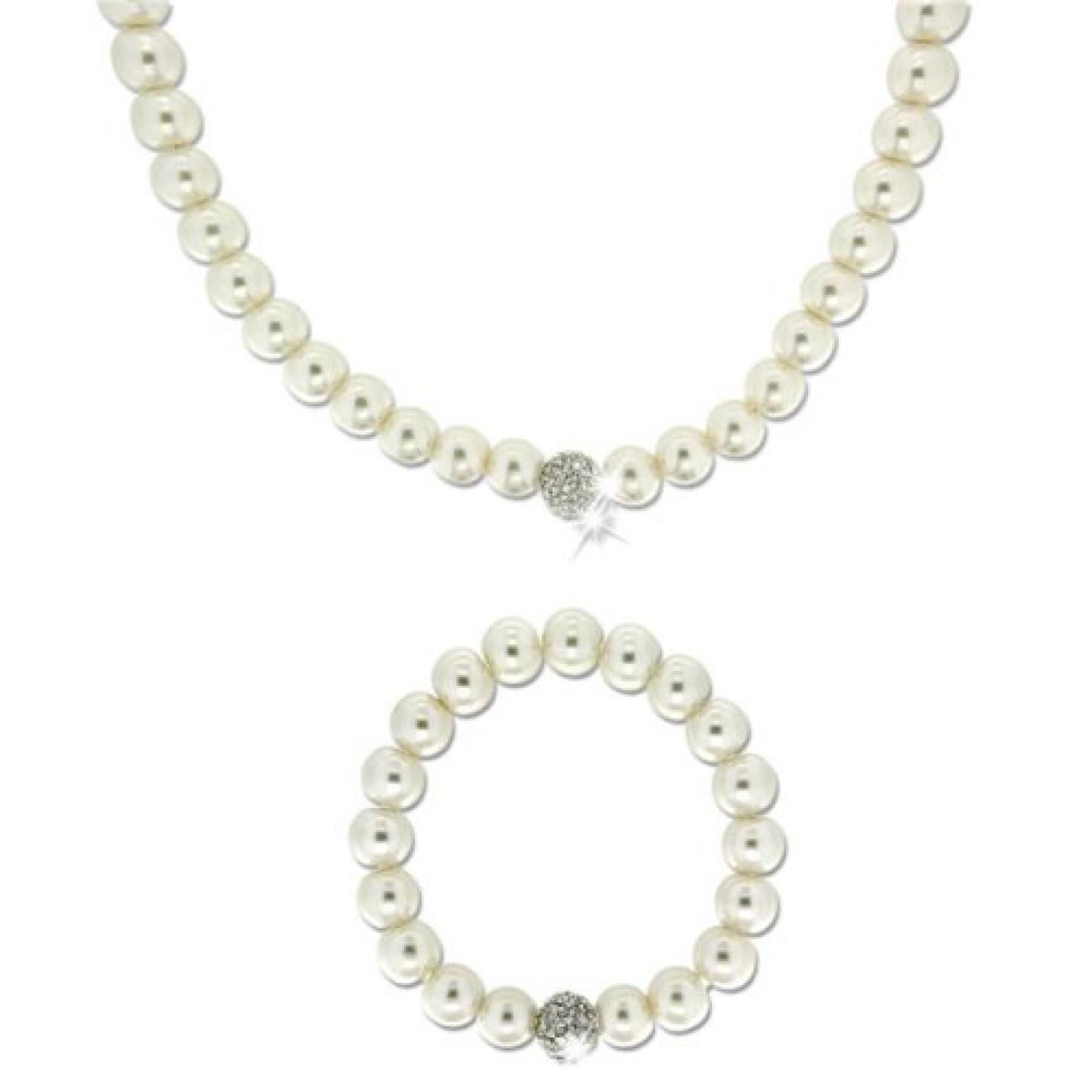 Sweet Deluxe Damen-Set Collier + Armband Elegant Pearl creme 01744 