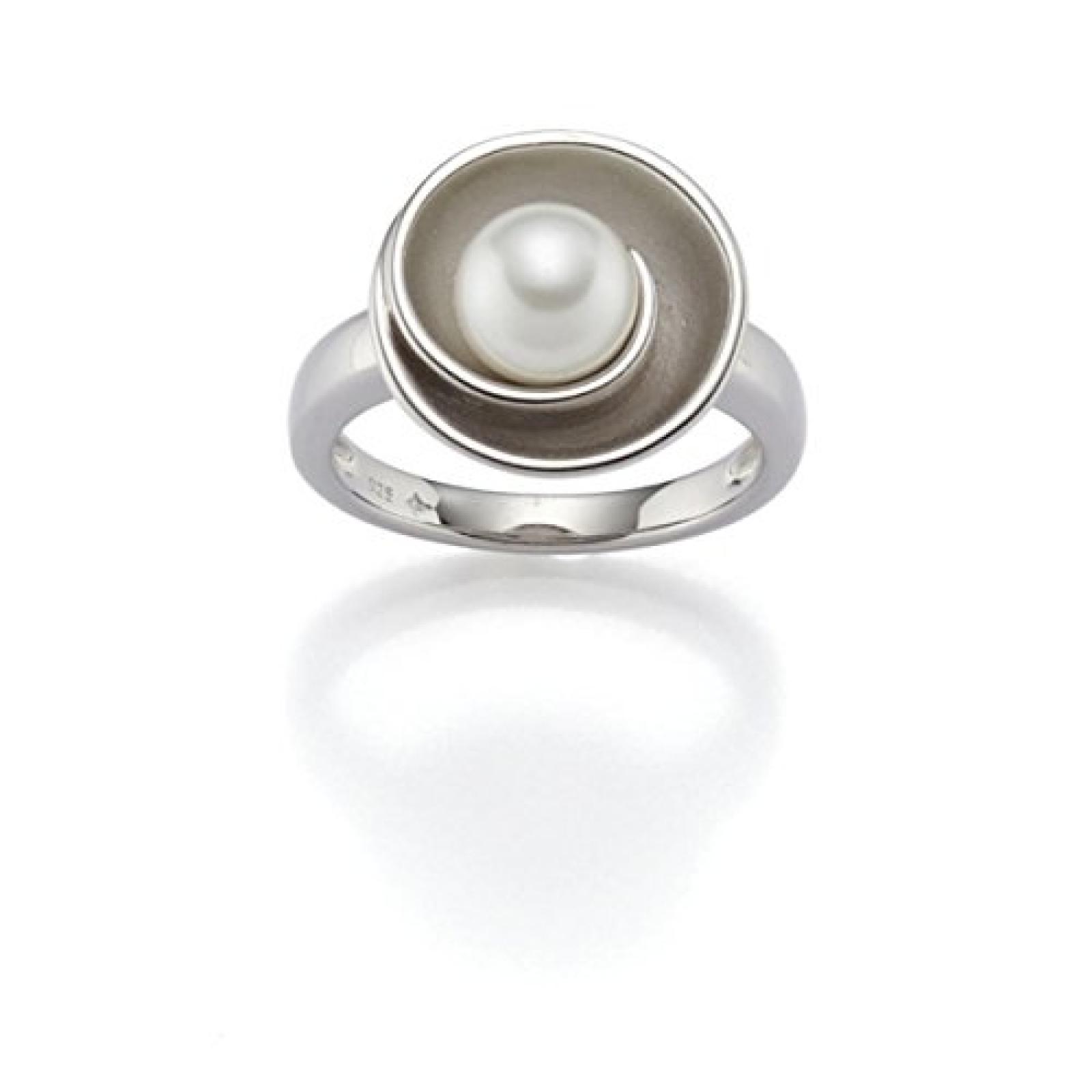 Evita Damen-Ring 925 Silber rhodiniert mattiert Perle wei&szlig; 790001 