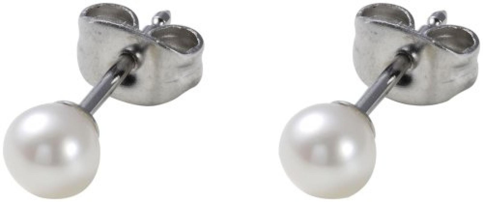 Monomania Edelstahl-Kugelohrstecker, antiallergen, mit weißer Perle; 31229 Monomania Edelstahl-Kugelohrstecker, antiallergen, mit weißer Perle; 31229