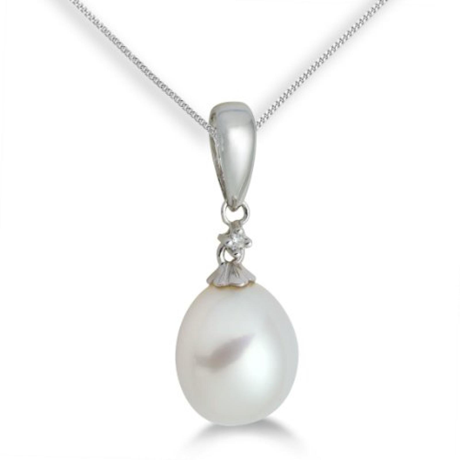 Miore Damen-Halskette 375 Wei&szlig;gold 1 S&uuml;&szlig;wasser-Zuchtperle wei&szlig; 1 Brillant 0,01ct farblos 45 cm MG9005P 