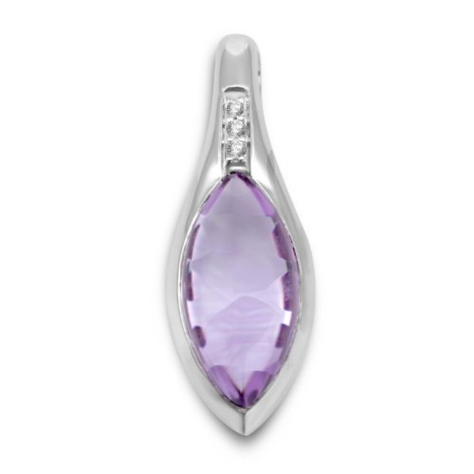 Miore Damen-Anhänger 9 Karat Weißgold navette Amethyst Brillanten Weiß MG9066P 