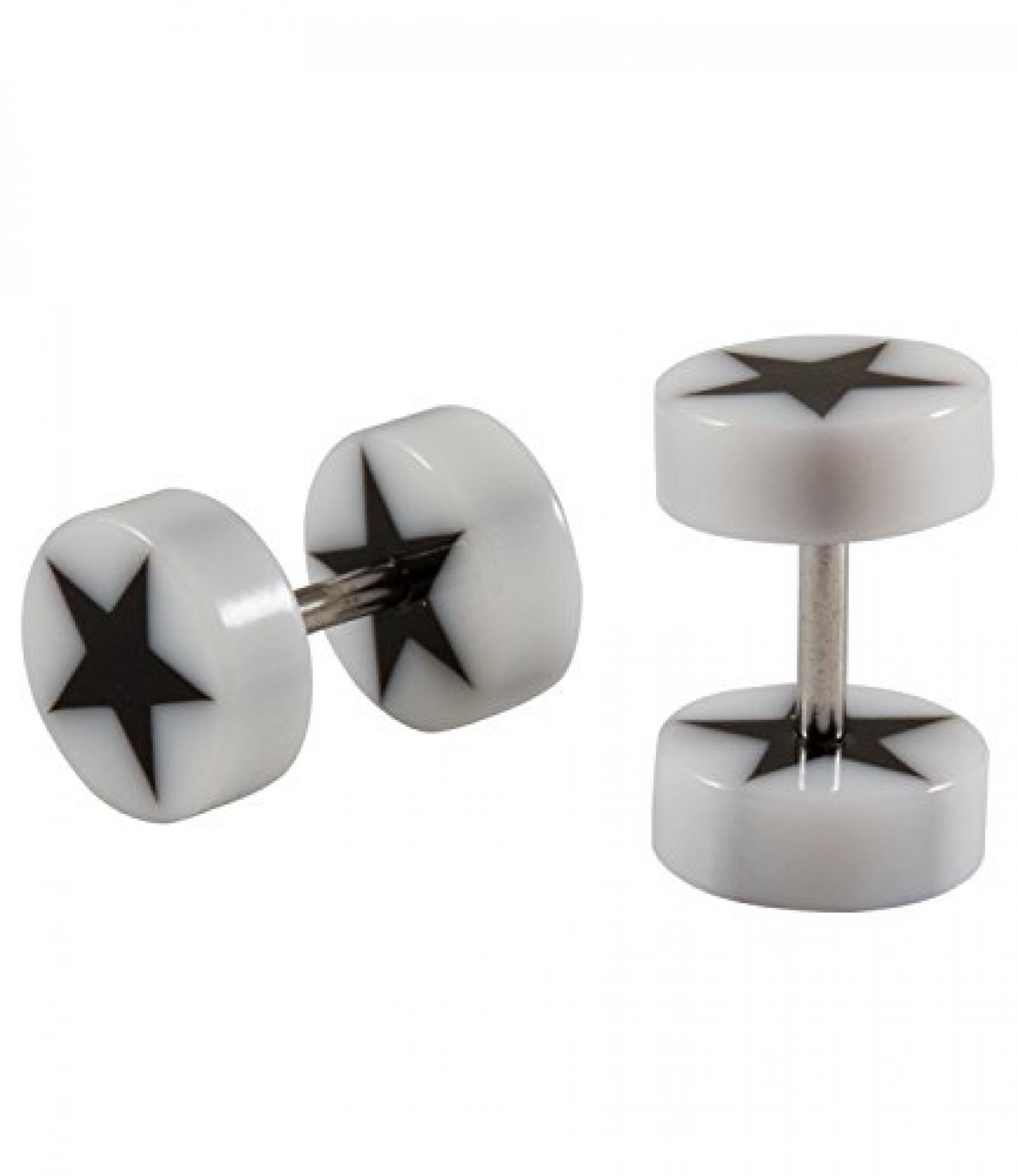 SIX MAN wei&szlig;e Fake Plugs mit schwarzem Stern in der Mitte (109-832) 