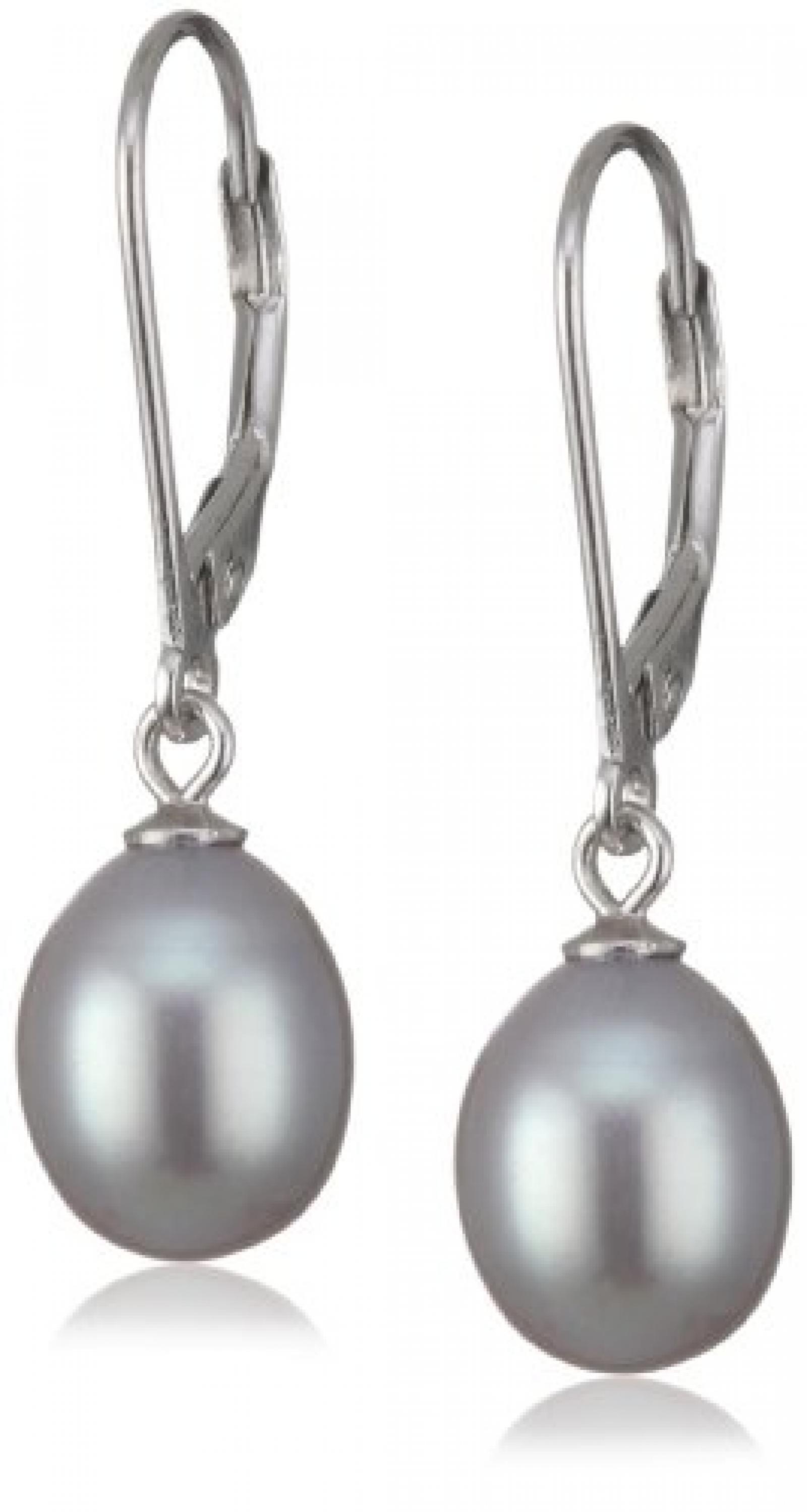 Valero Pearls Classic Collection Damen-Ohrhänger Hochwertige Süßwasser-Zuchtperlen in ca.  9 mm Tropfenform grau 925 Sterling Silber       60201692 