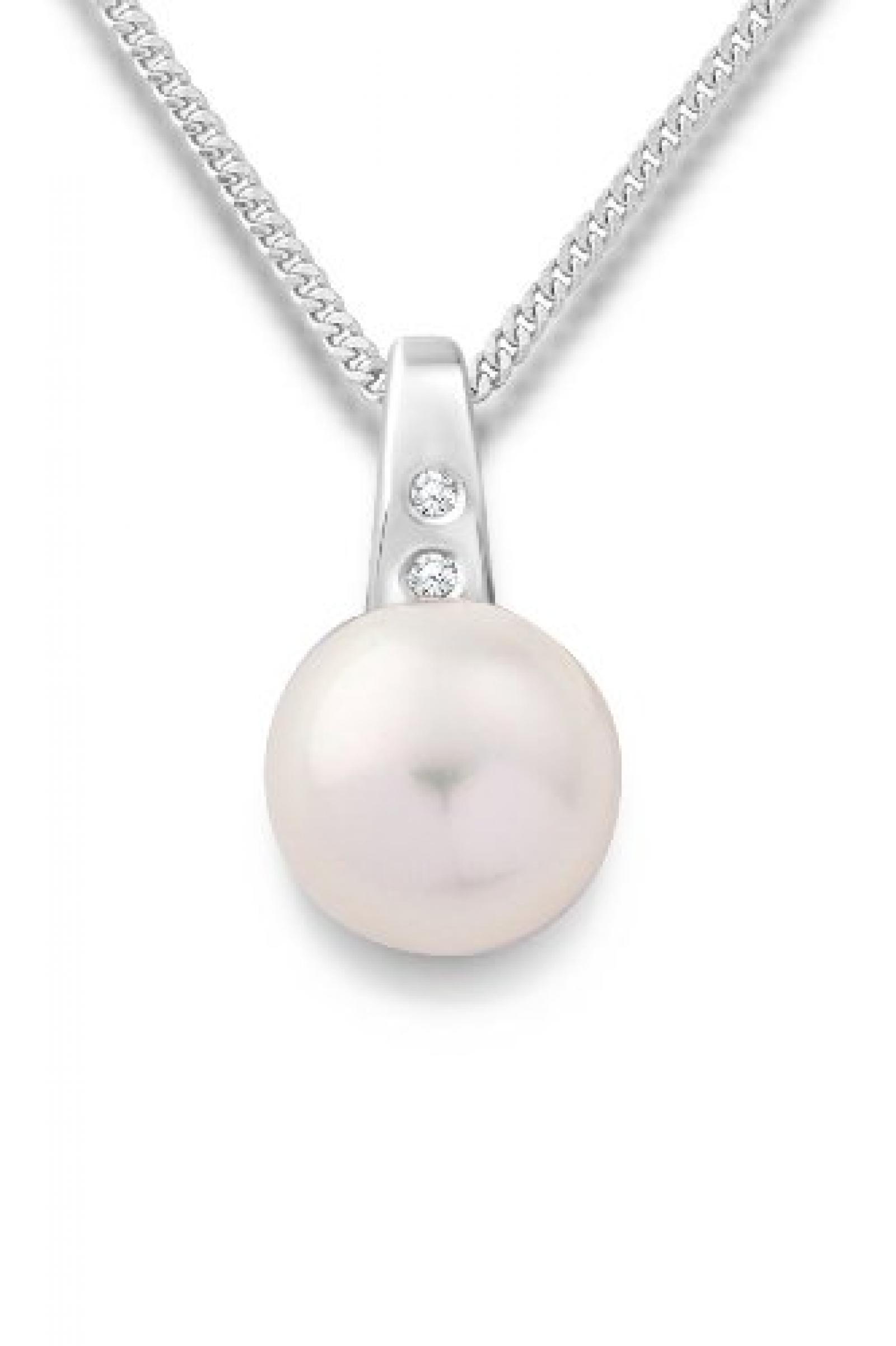 Miore Damen-Halskette mit Anh&auml;nger S&uuml;&szlig;wasser-Zuchtperle und 2 Brillanten 9 Karat 375 Wei&szlig;gold 45cm MA9055N 